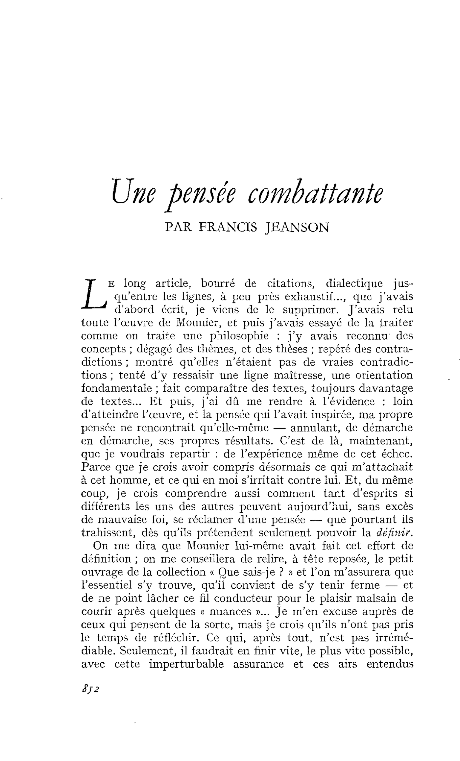 Une pensée combattante