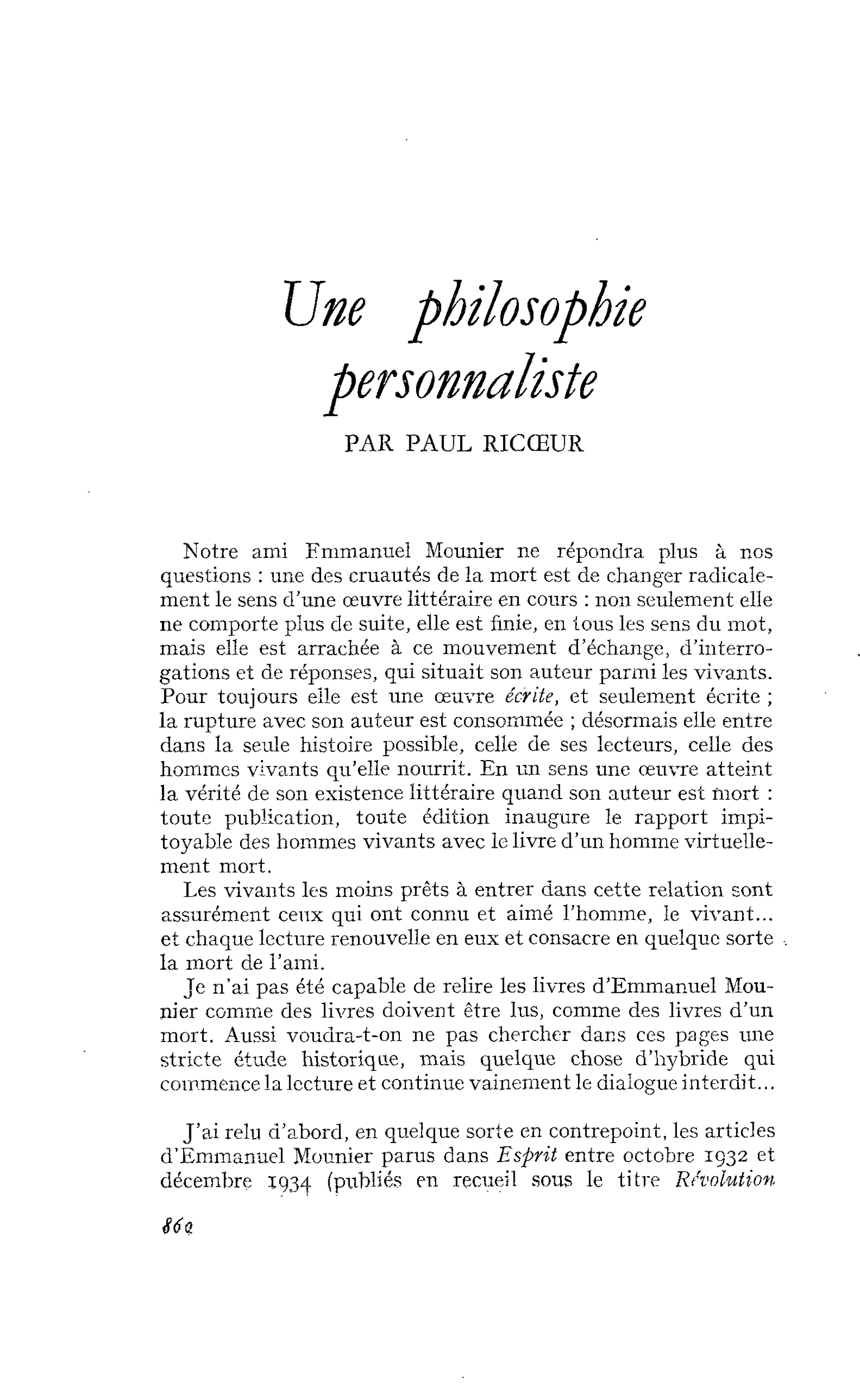 Une philosophie personnaliste