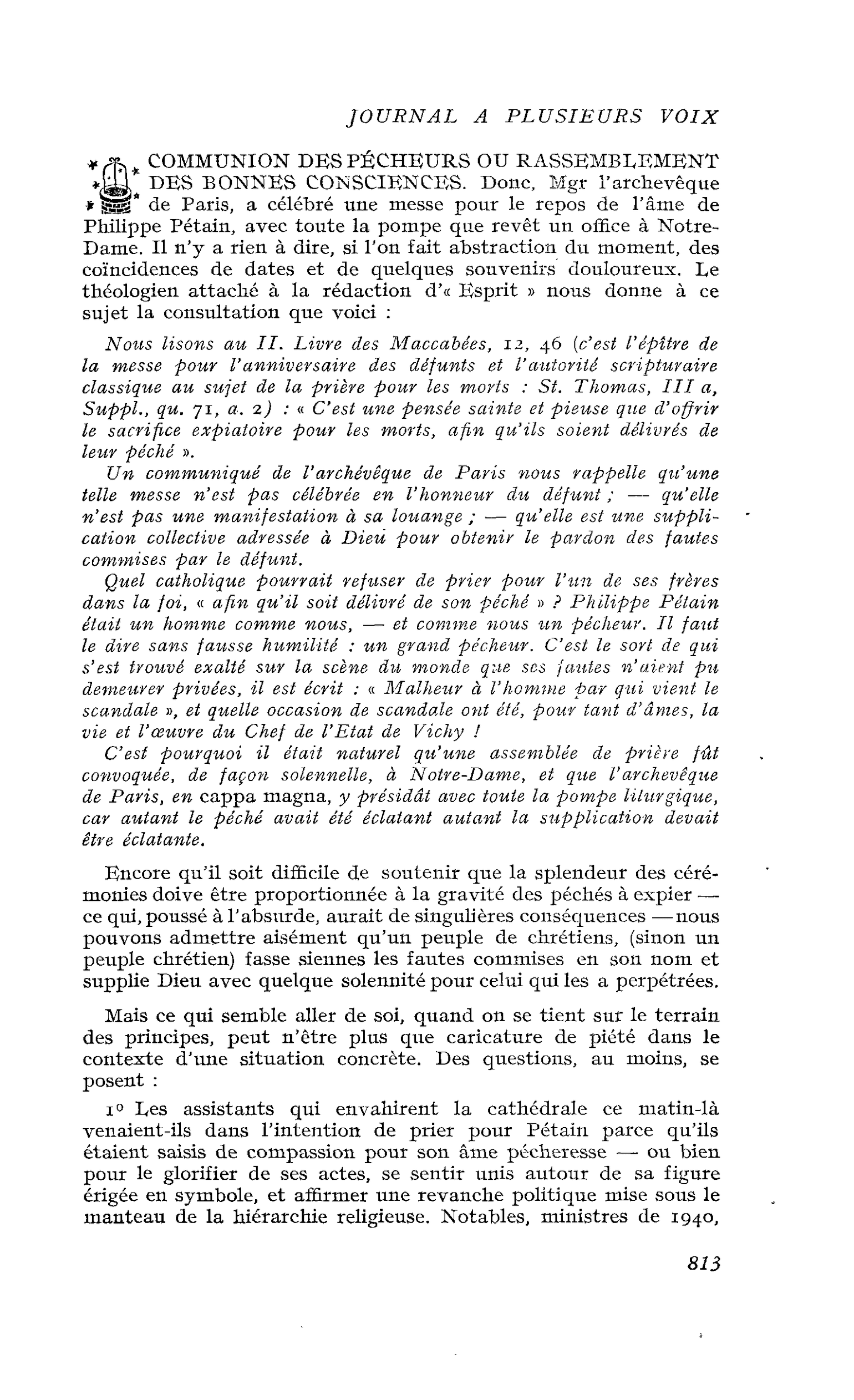 COMMUNION DES PÉCHEURS OU RASSEMBLEMENT DES BONNES CONSCIENCES