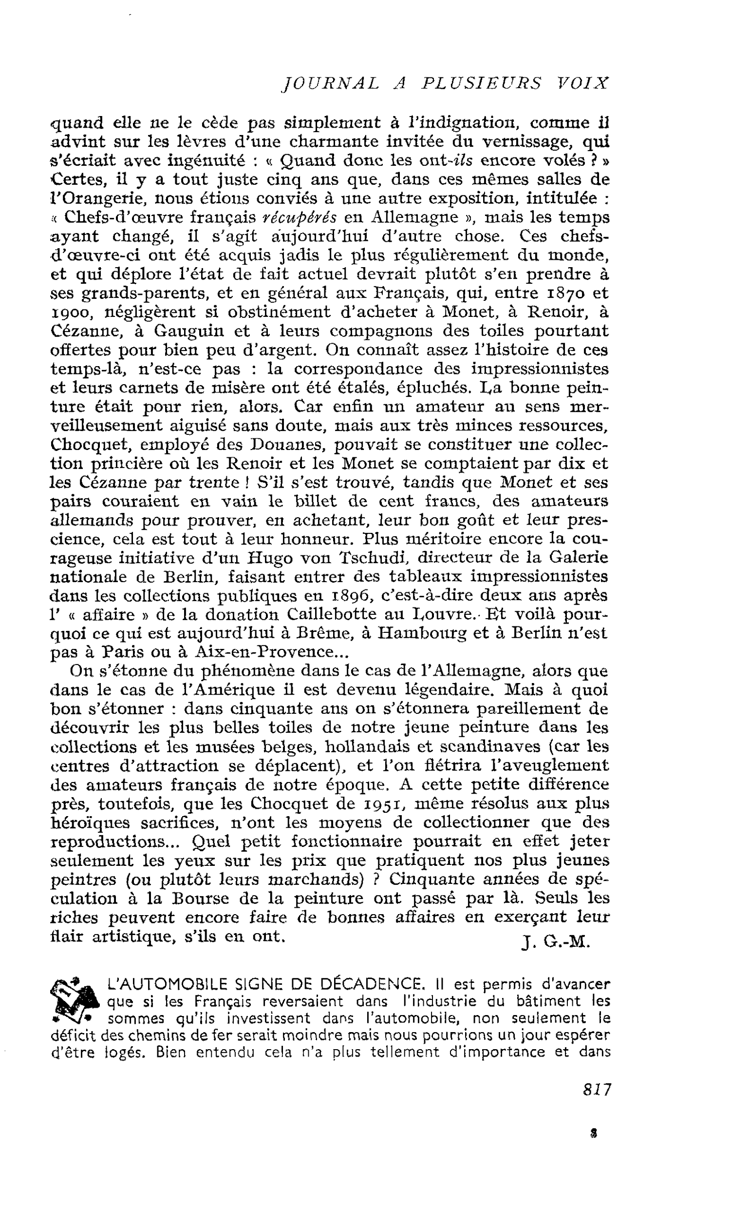 L’AUTOMOBILE SIGNE DE DÉCADENCE