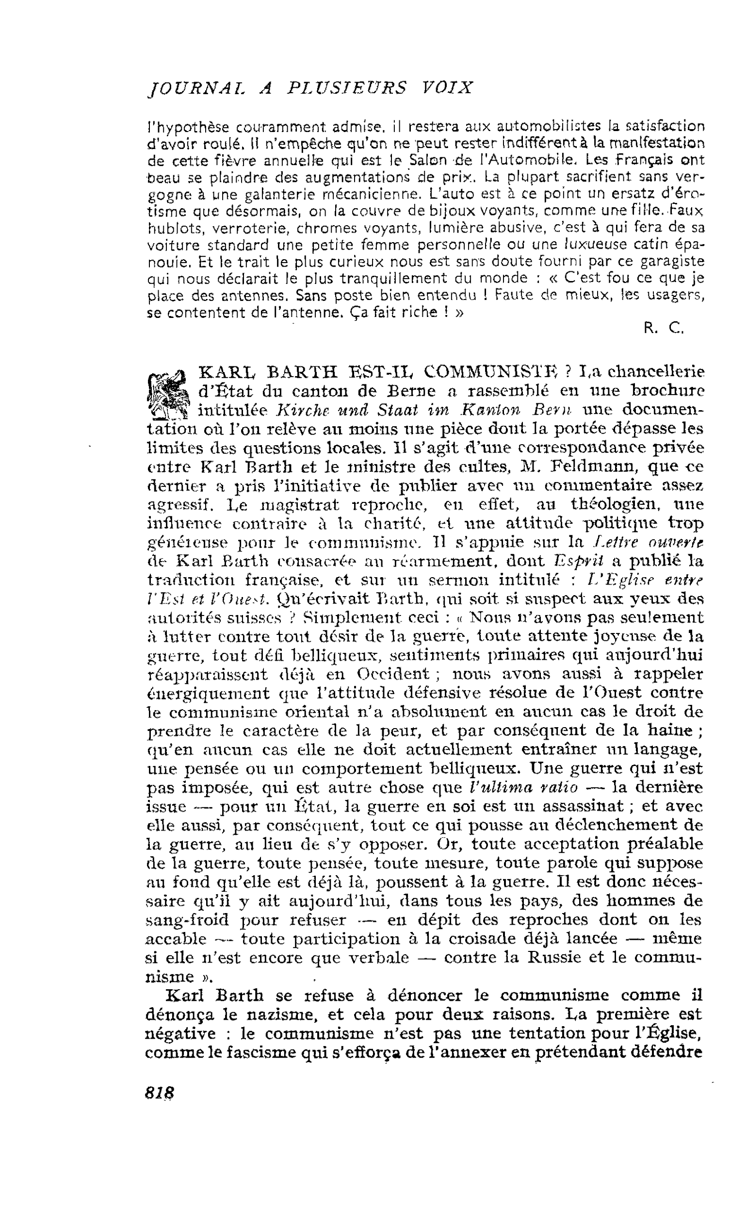 KARL BARTH EST-IL COMMUNISTE ?
