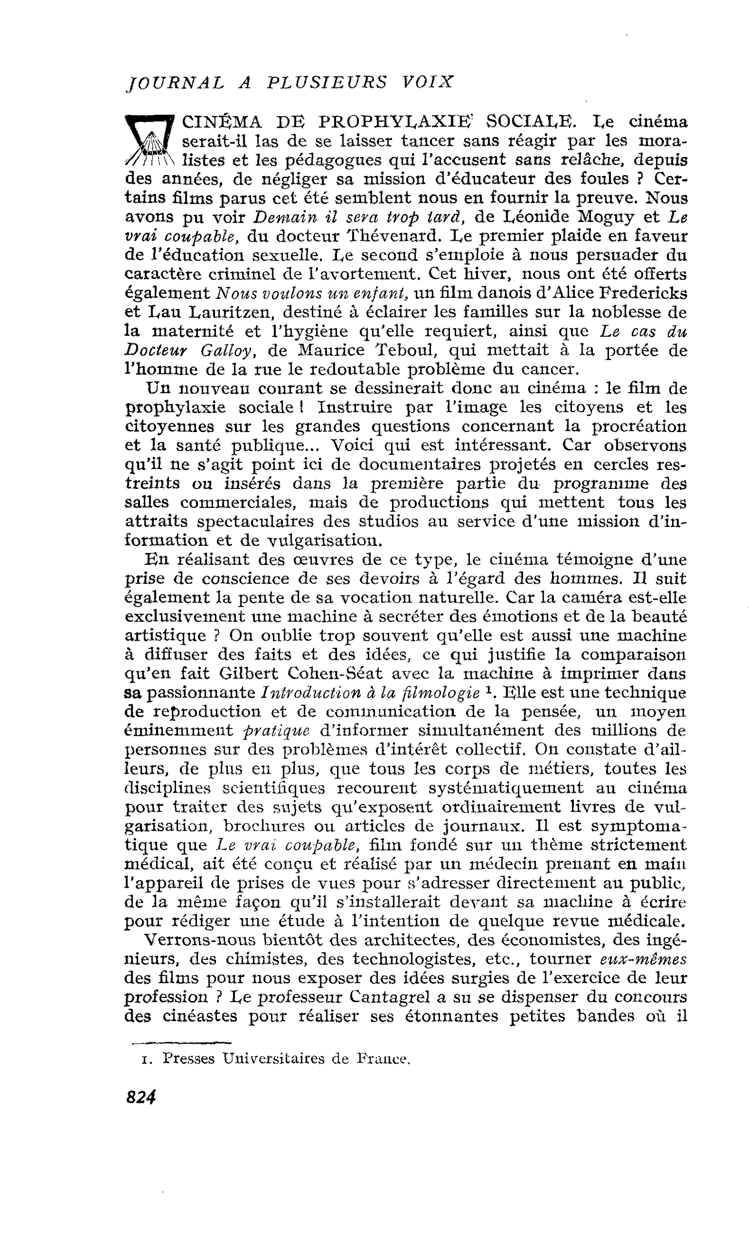 CINÉMA DE PROPHYLAXIE SOCIALE