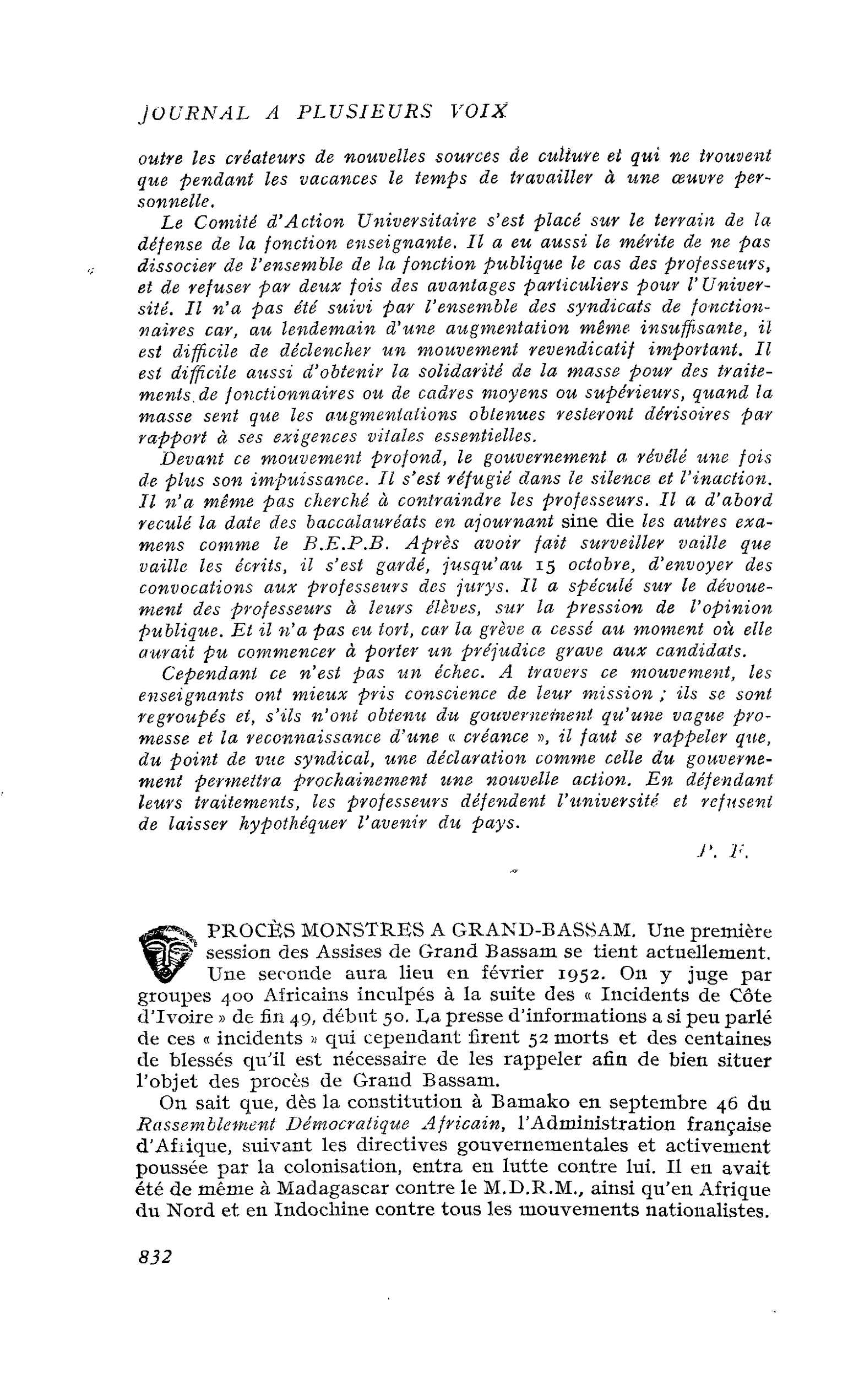 PROCÈS MONSTRES A GRAND-BASSAM