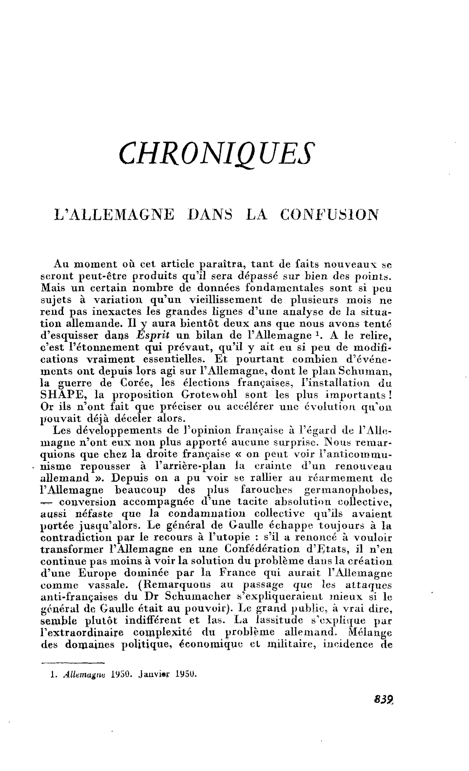 L’ALLEMAGNE DANS LA CONFUSION