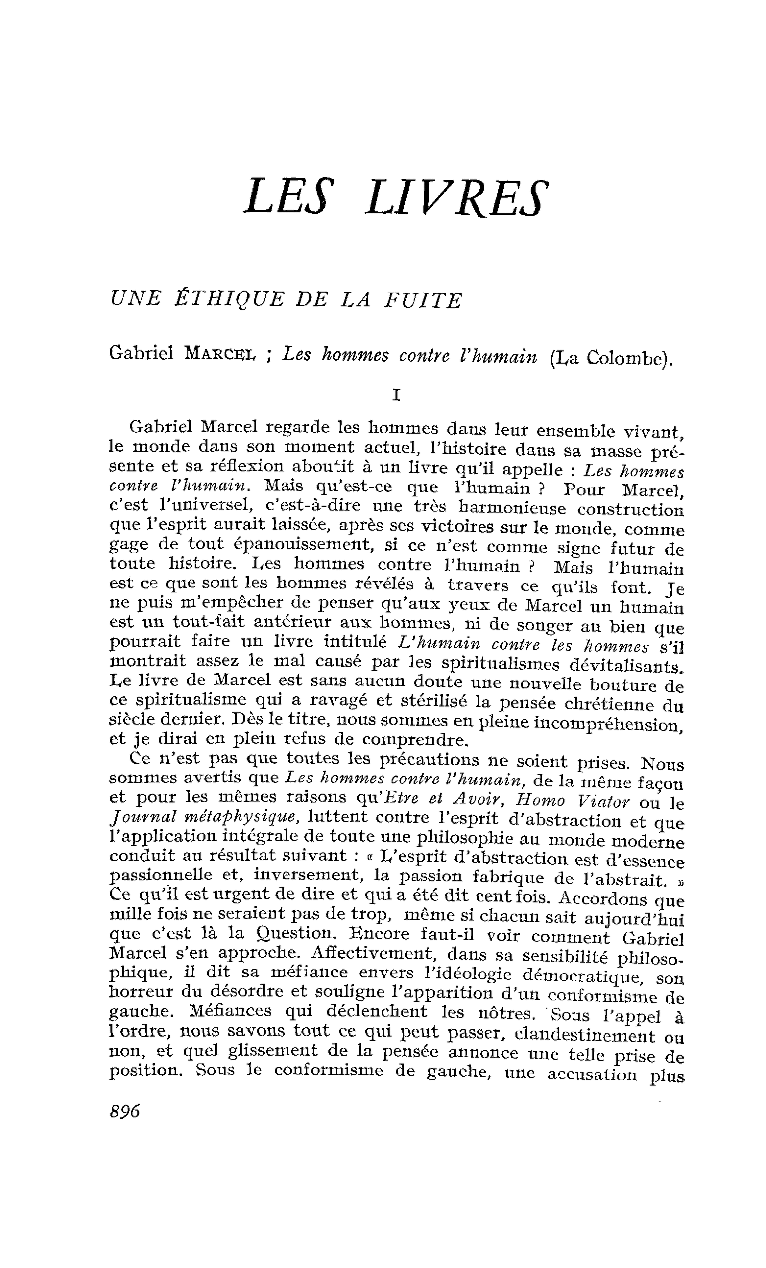 Gabriel Marcel : Les hommes contre l’humain