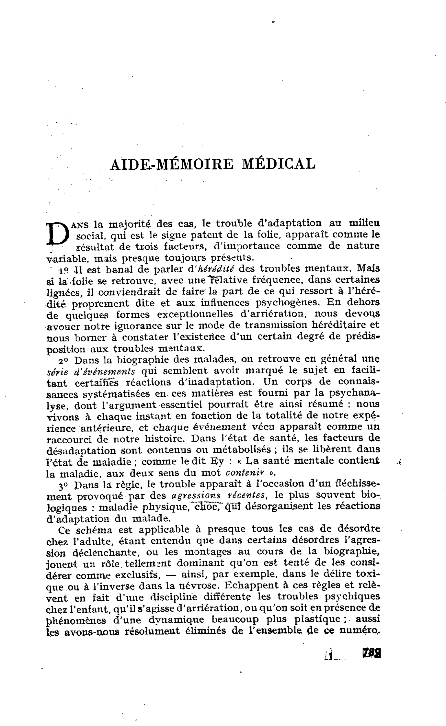 AIDE-MÉMOIRE MÉDICAL