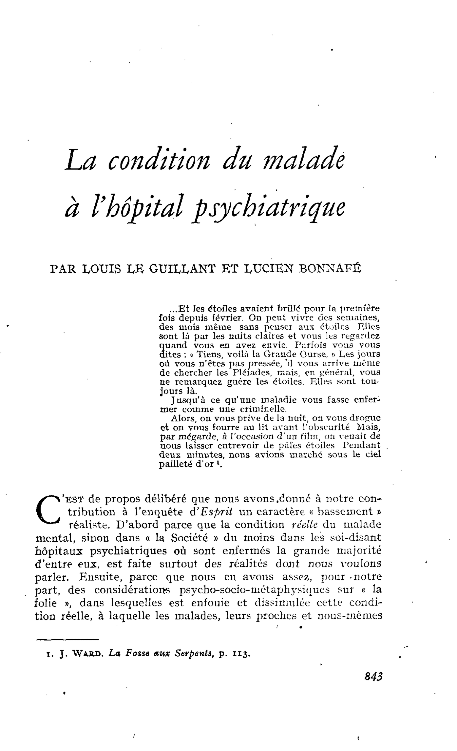 La condition du malade à l’hôpital psychiatrique