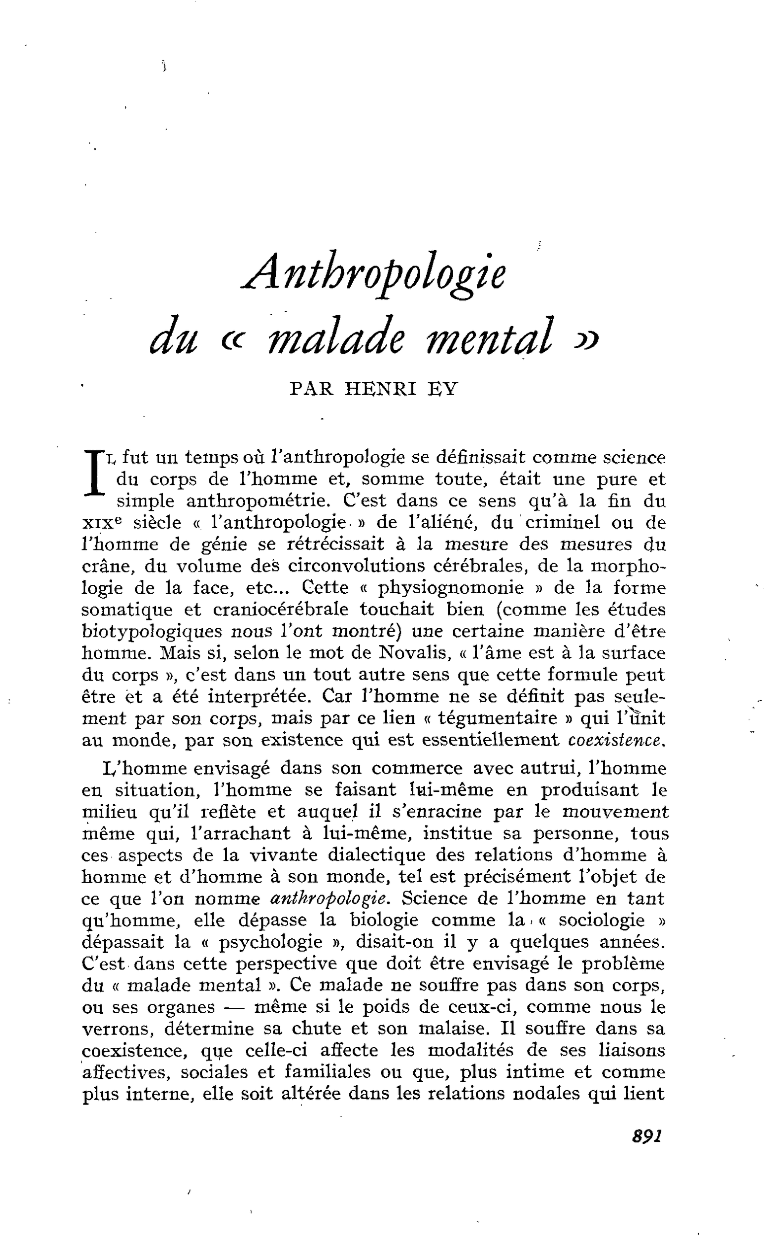 Anthropologie du « malade mental »