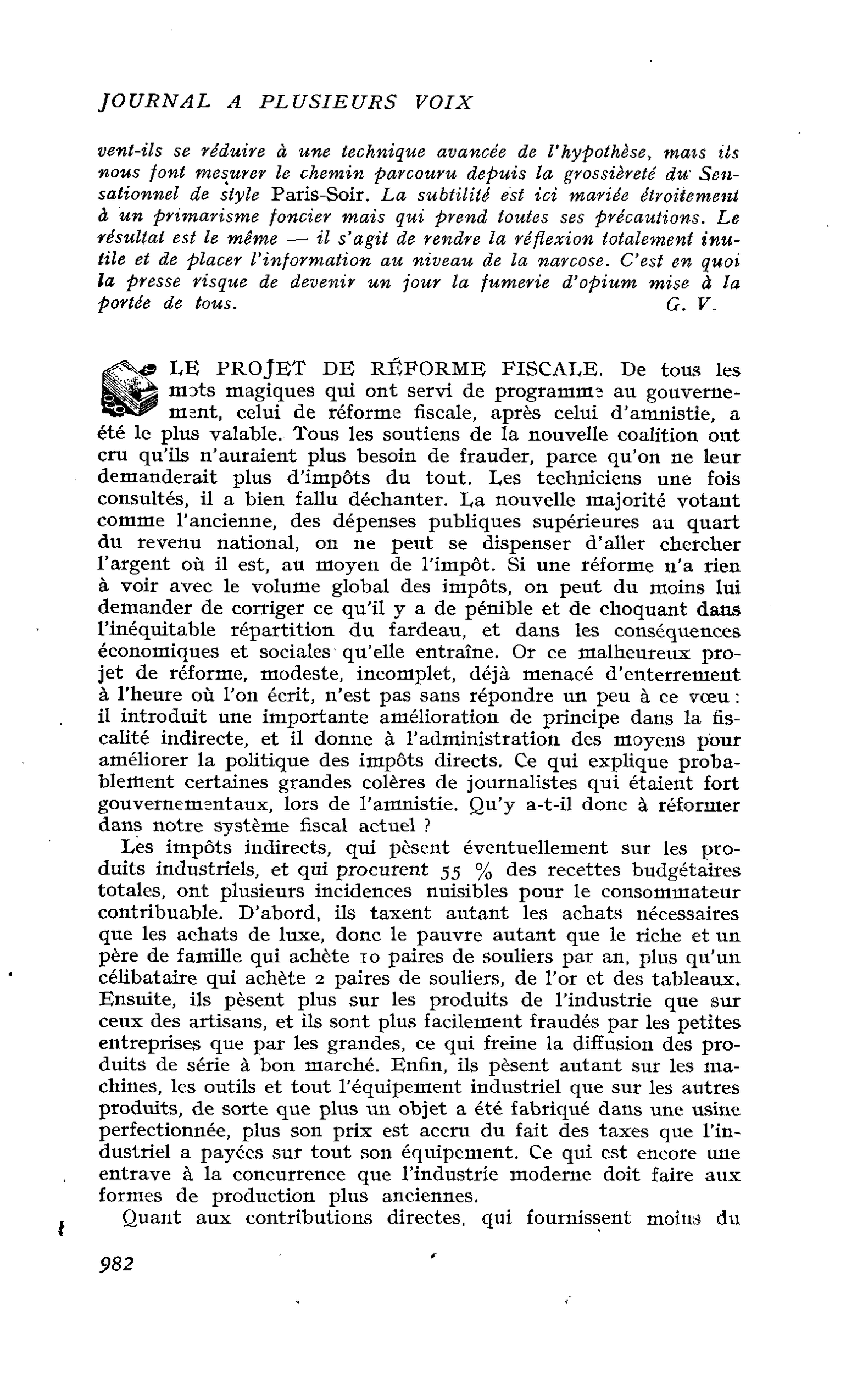 LE PROJET DE RÉFORME FISCALE