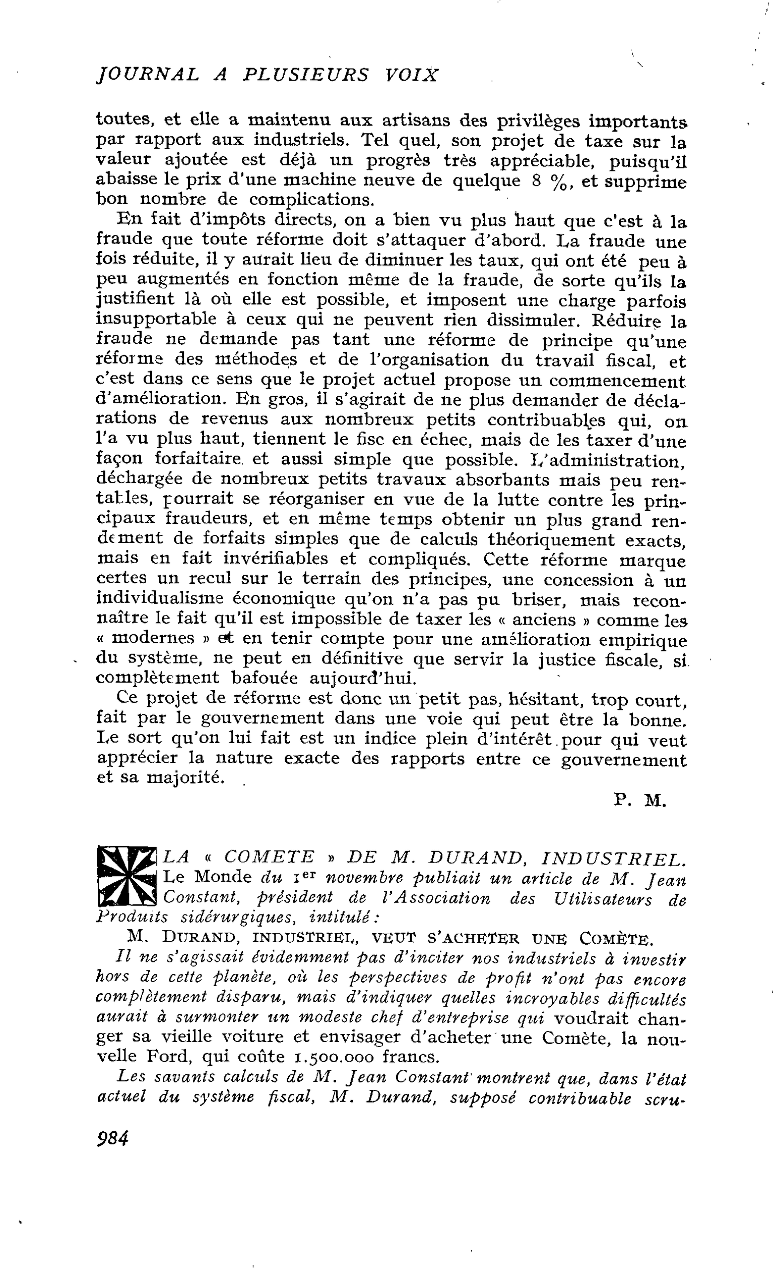 LA « COMETE » DE M. DURAND, INDUSTRIEL