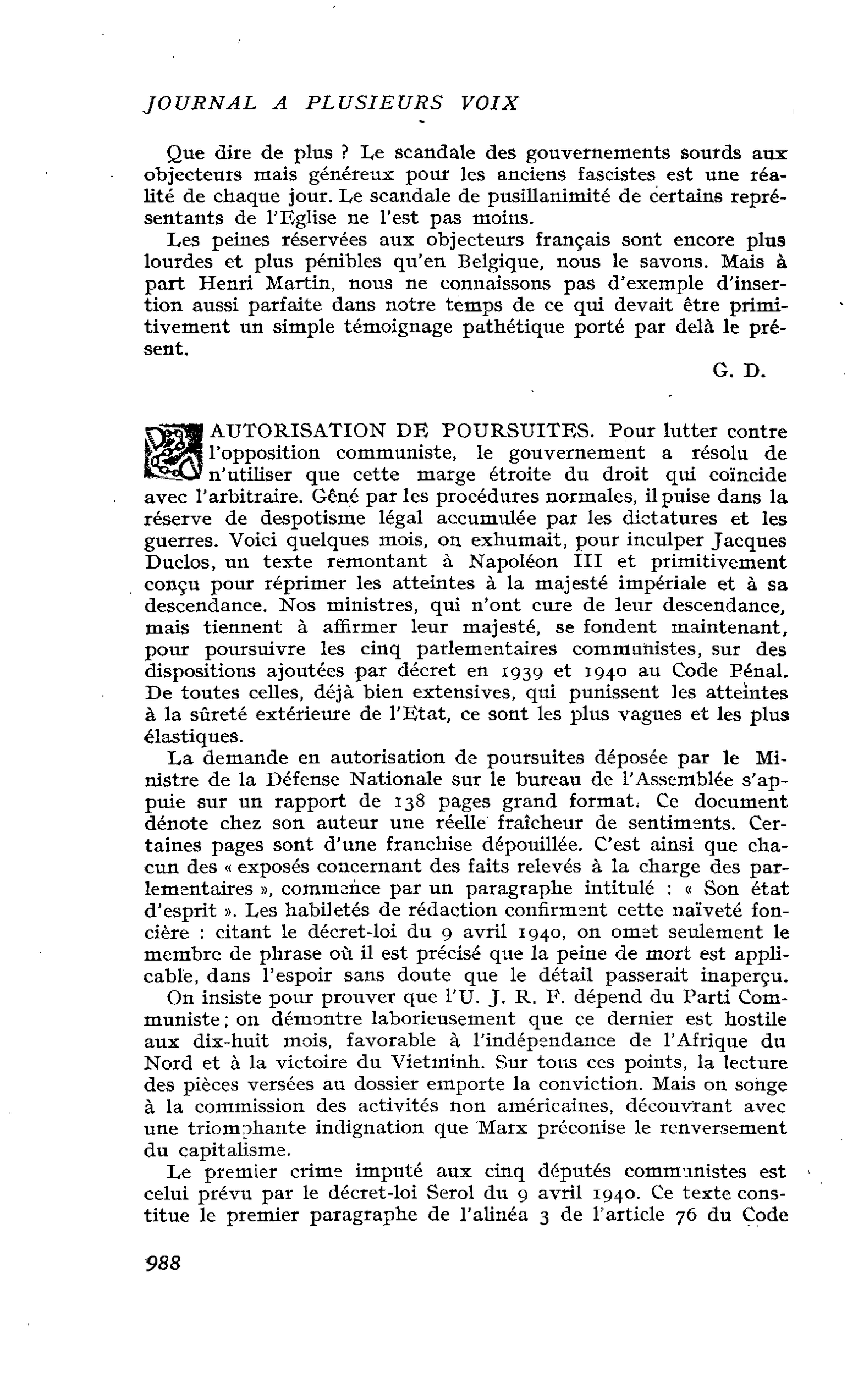 AUTORISATION DE POURSUITES