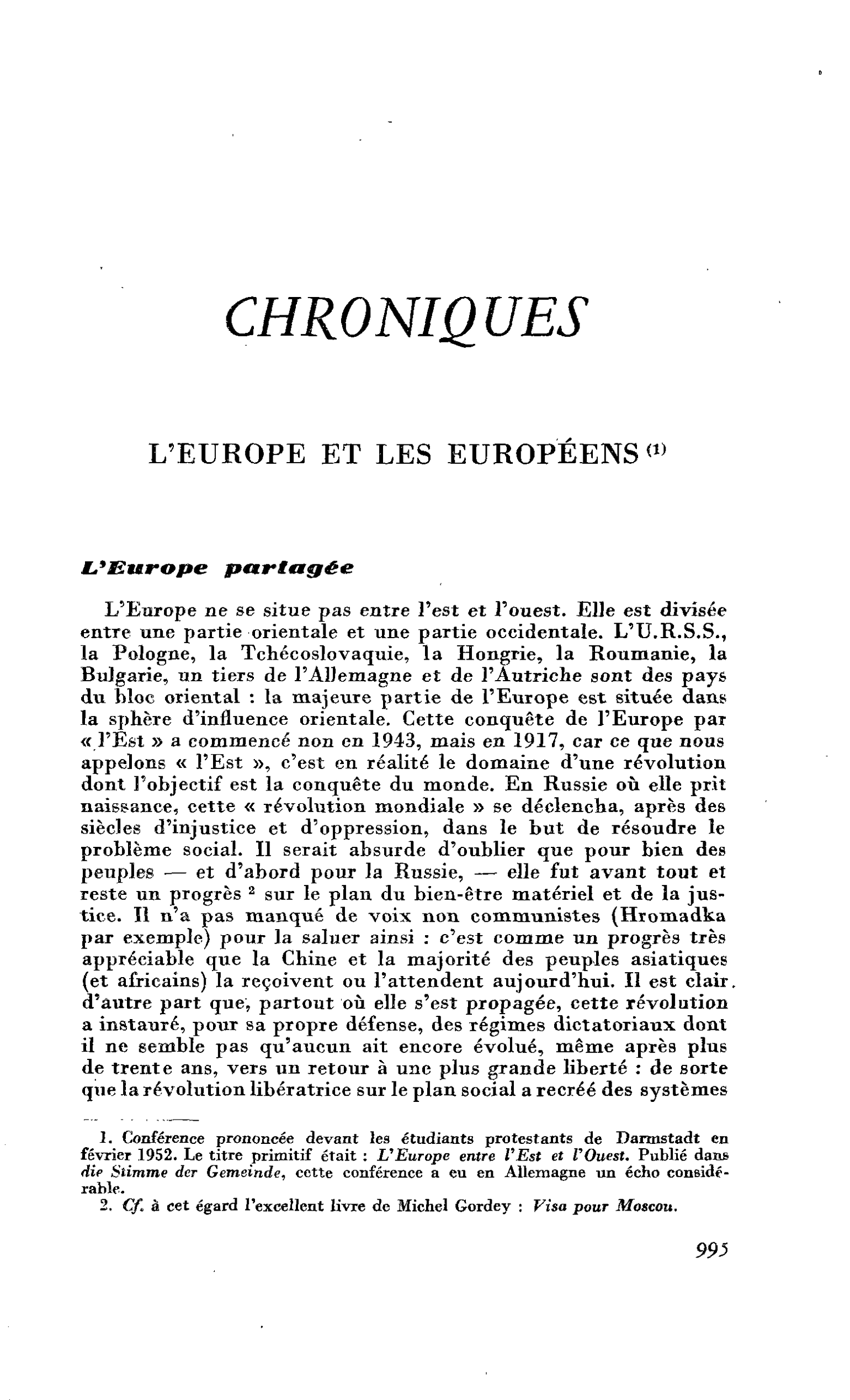 L’EUROPE ET LES EUROPEENS