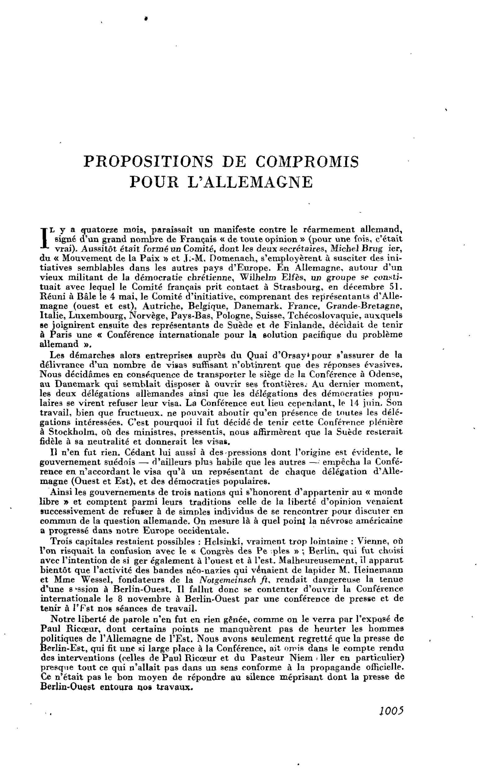 Propositions de compromis pour l’Allemagne
