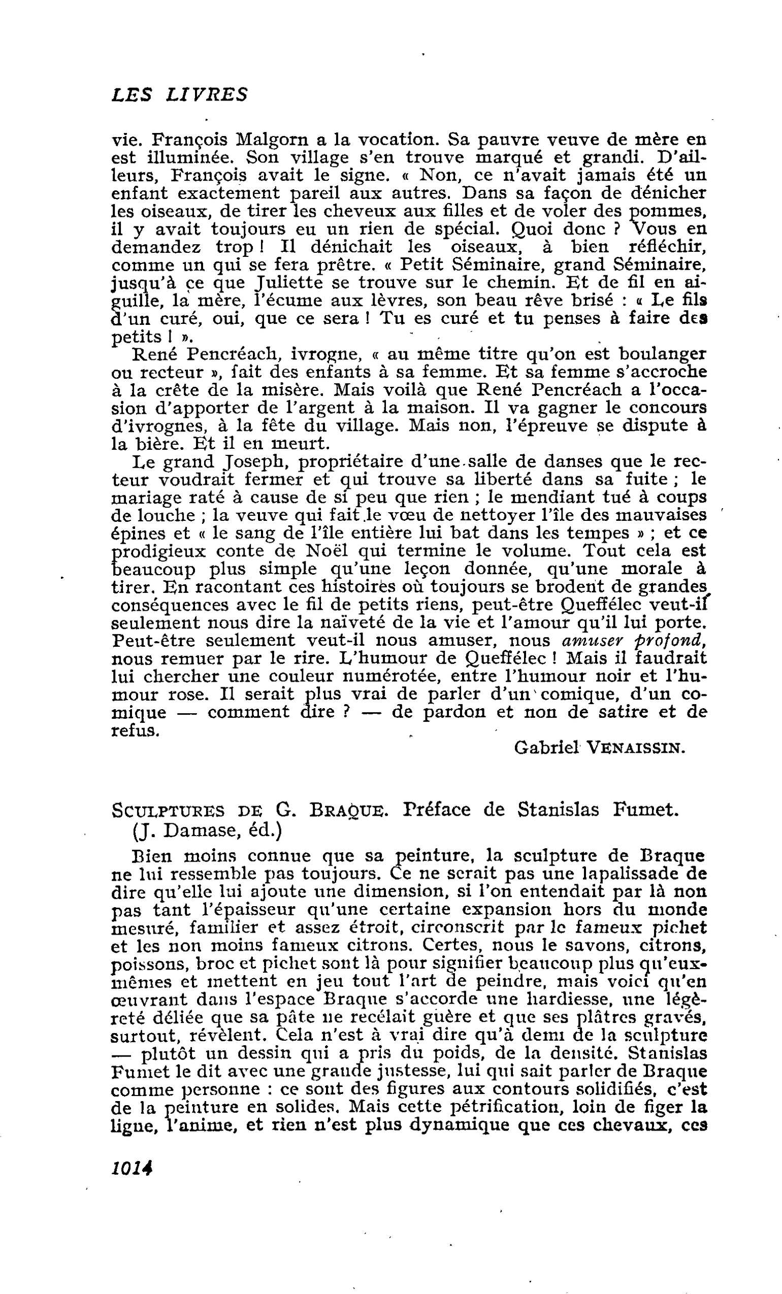 Sculptures de G. Braque. Préface de Stanislas Fumet