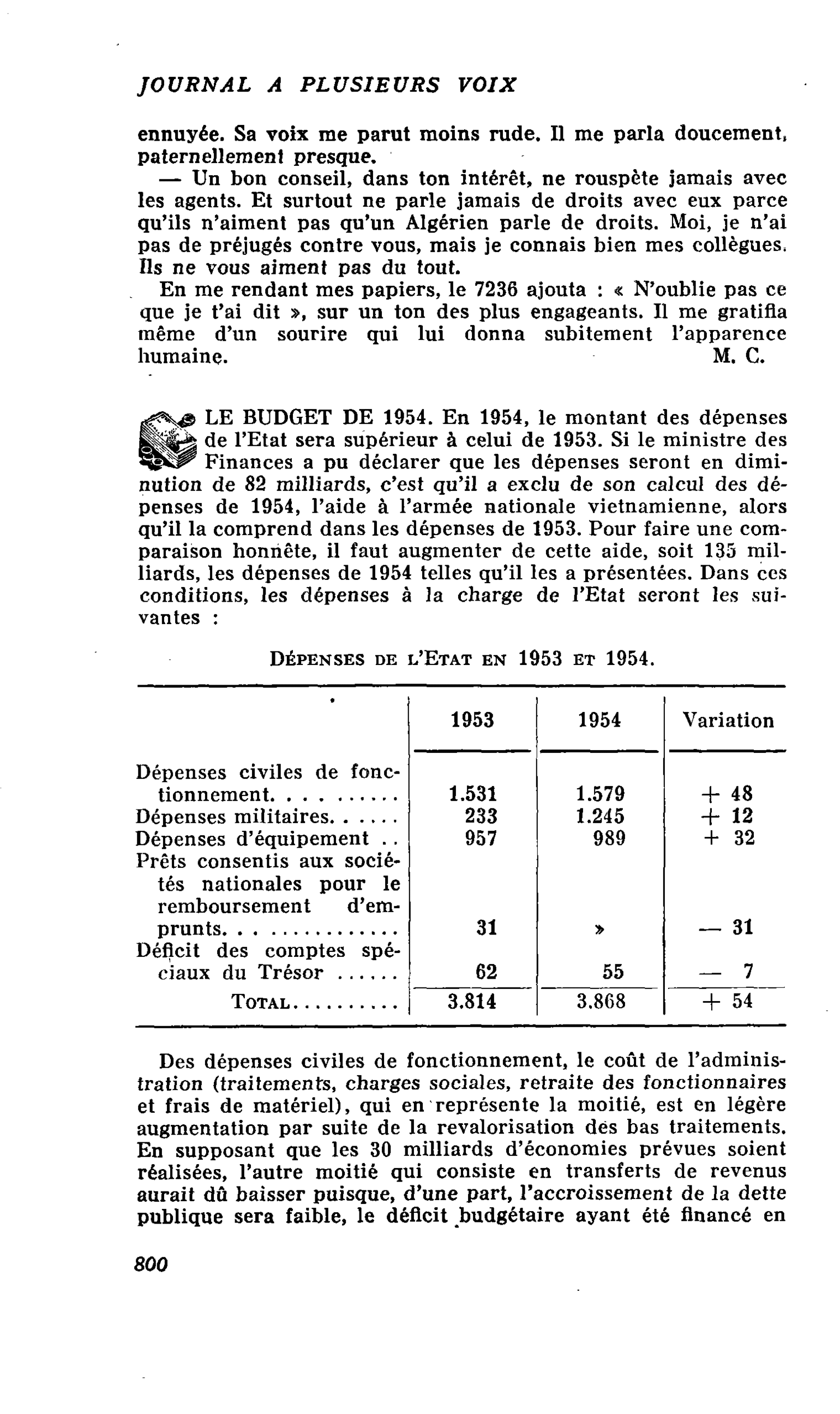 LE BUDGET DE 1954