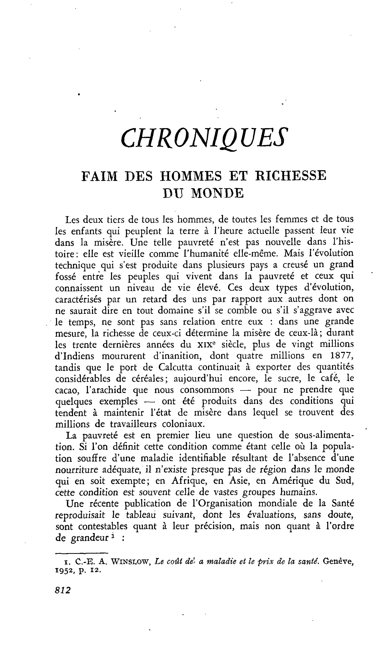 Faim des hommes et richesse du monde