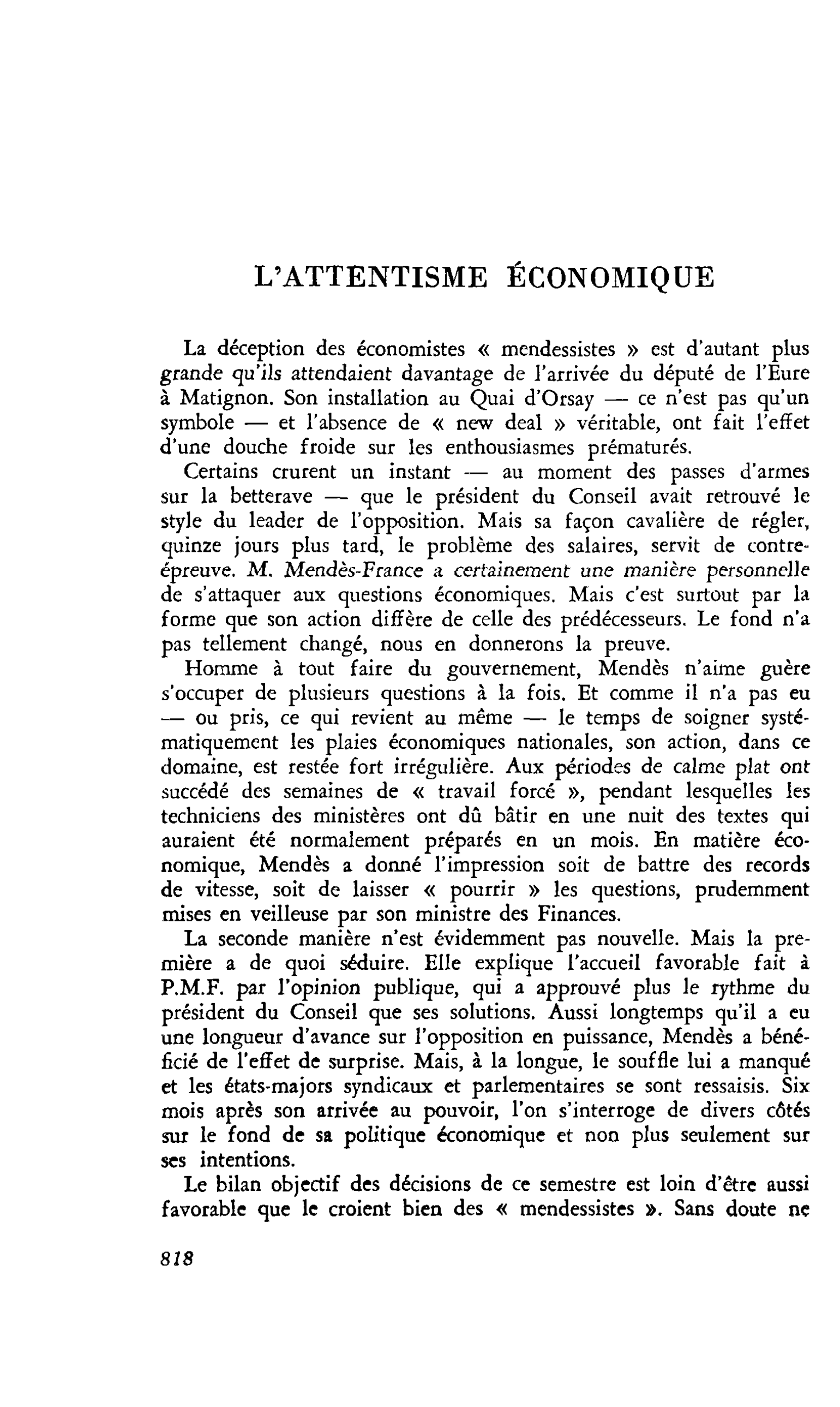 L’ATTENTISME ÉCONOMIQUE