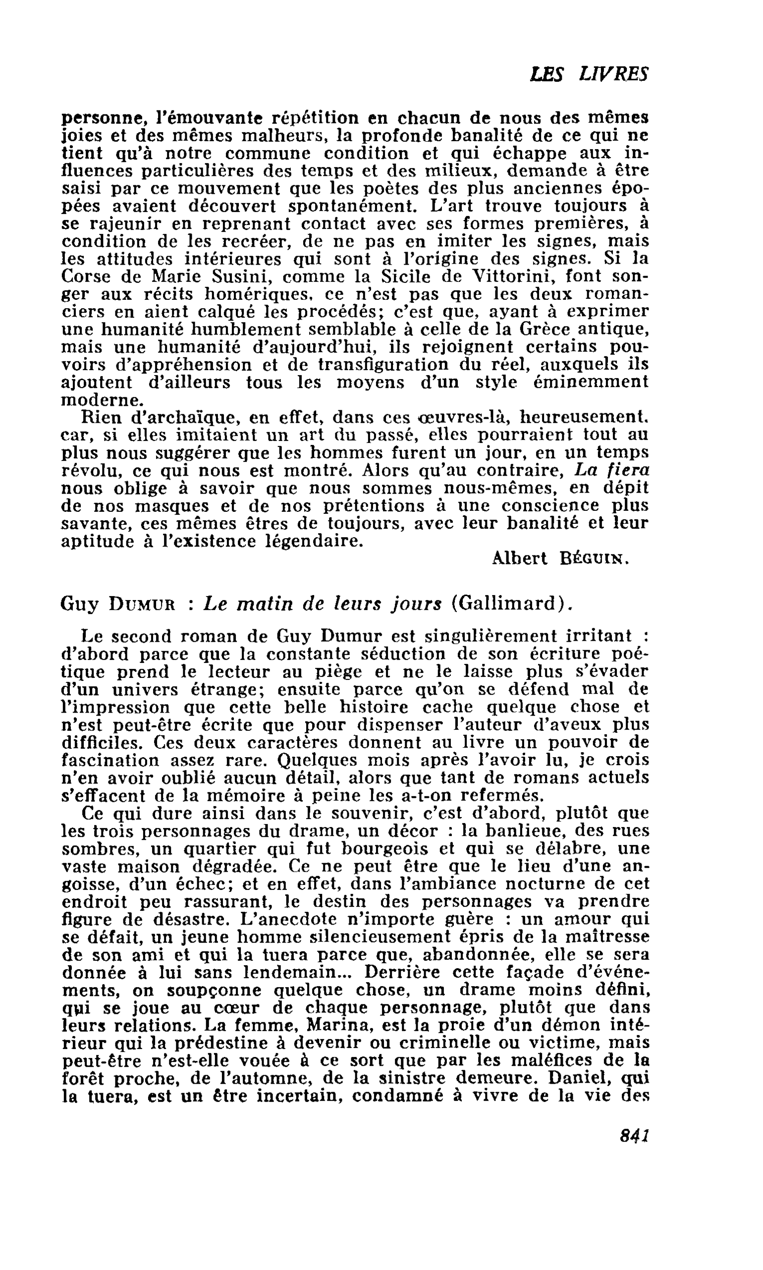 Guy Dumur : Le matin de leurs jours