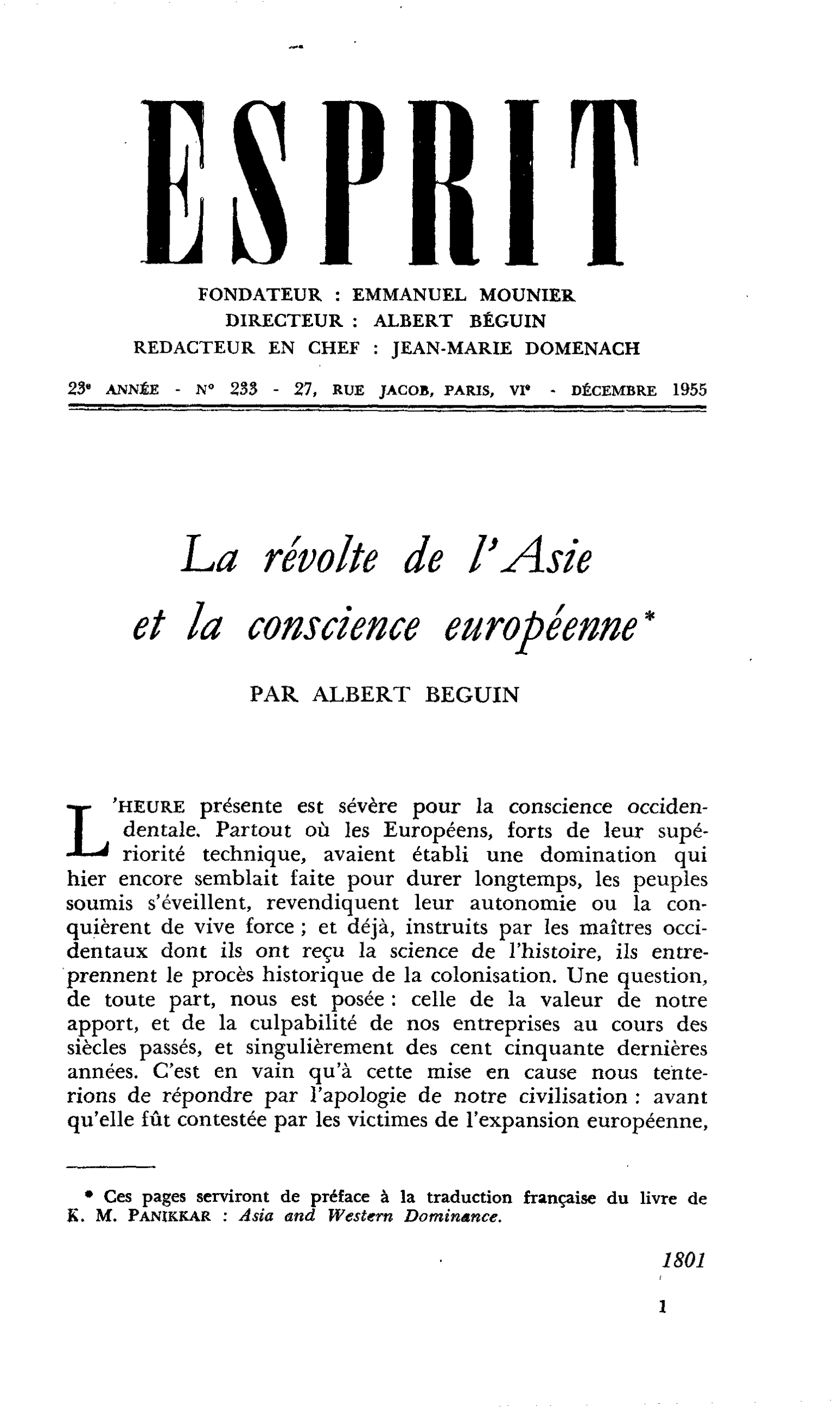 La révolte de l’Asie et la conscience européenne