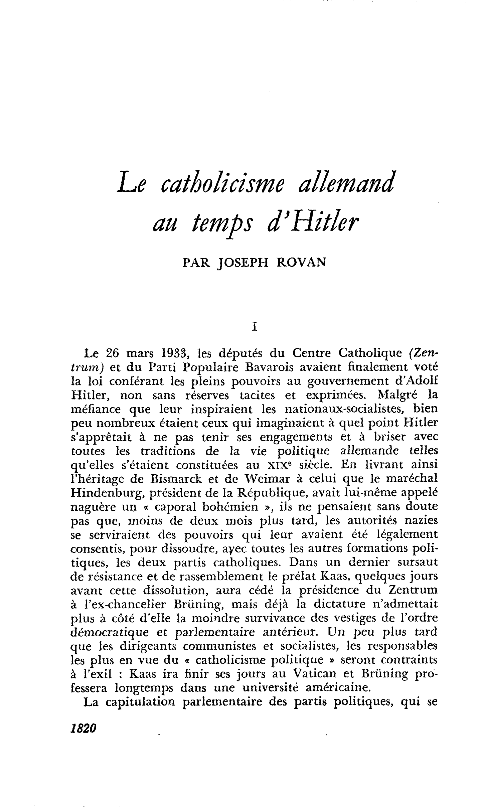 Le catholicisme allemand au temps d’Hitler
