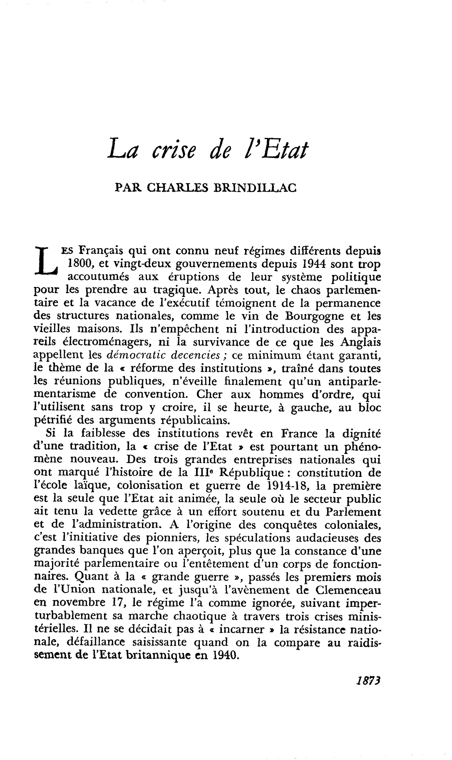 La crise de l’Etat