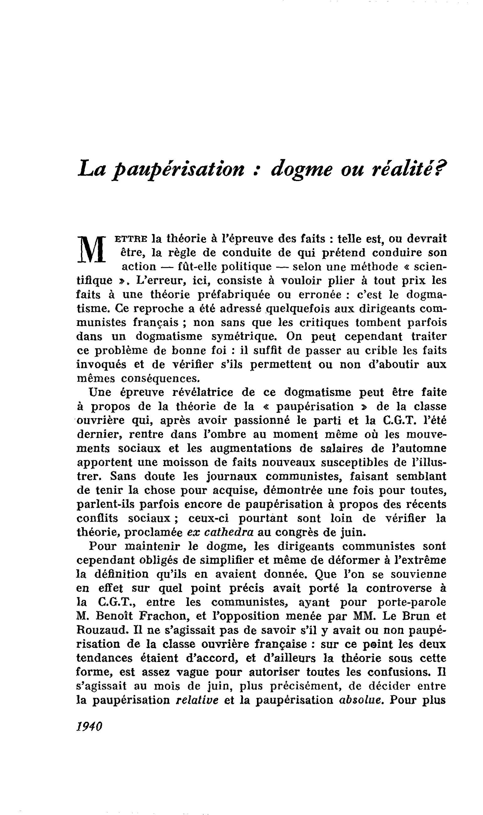 La paupérisation : dogme ou réalité ?
