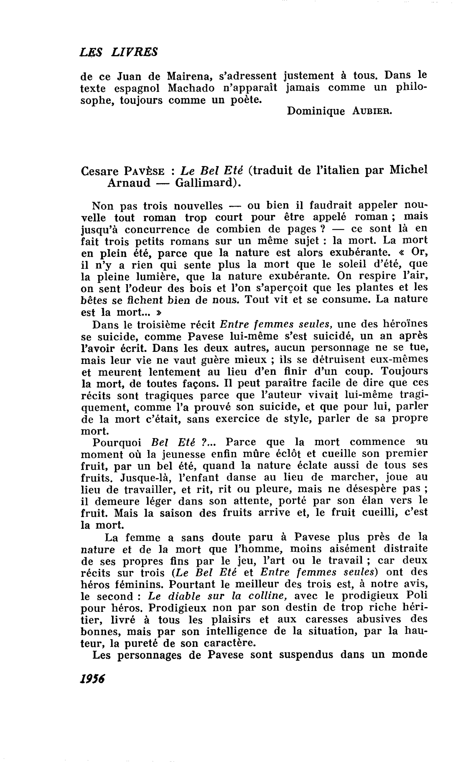 Cesare Pavèse : Le Bel Eté