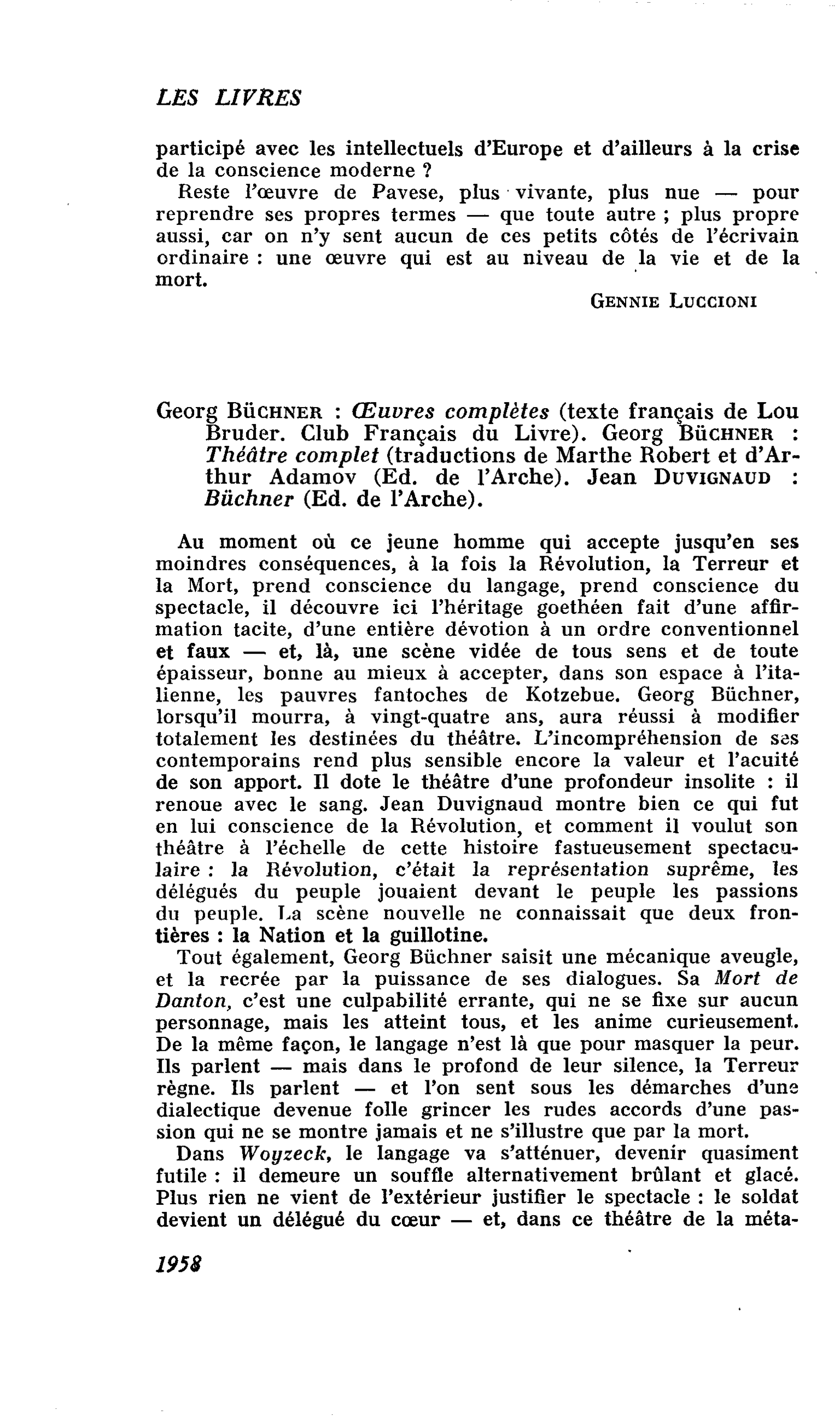 Georg Büchner : Oeuvres complètes. Georg Büchner : Théâtre complet. Jean Duvignaud : Büchner