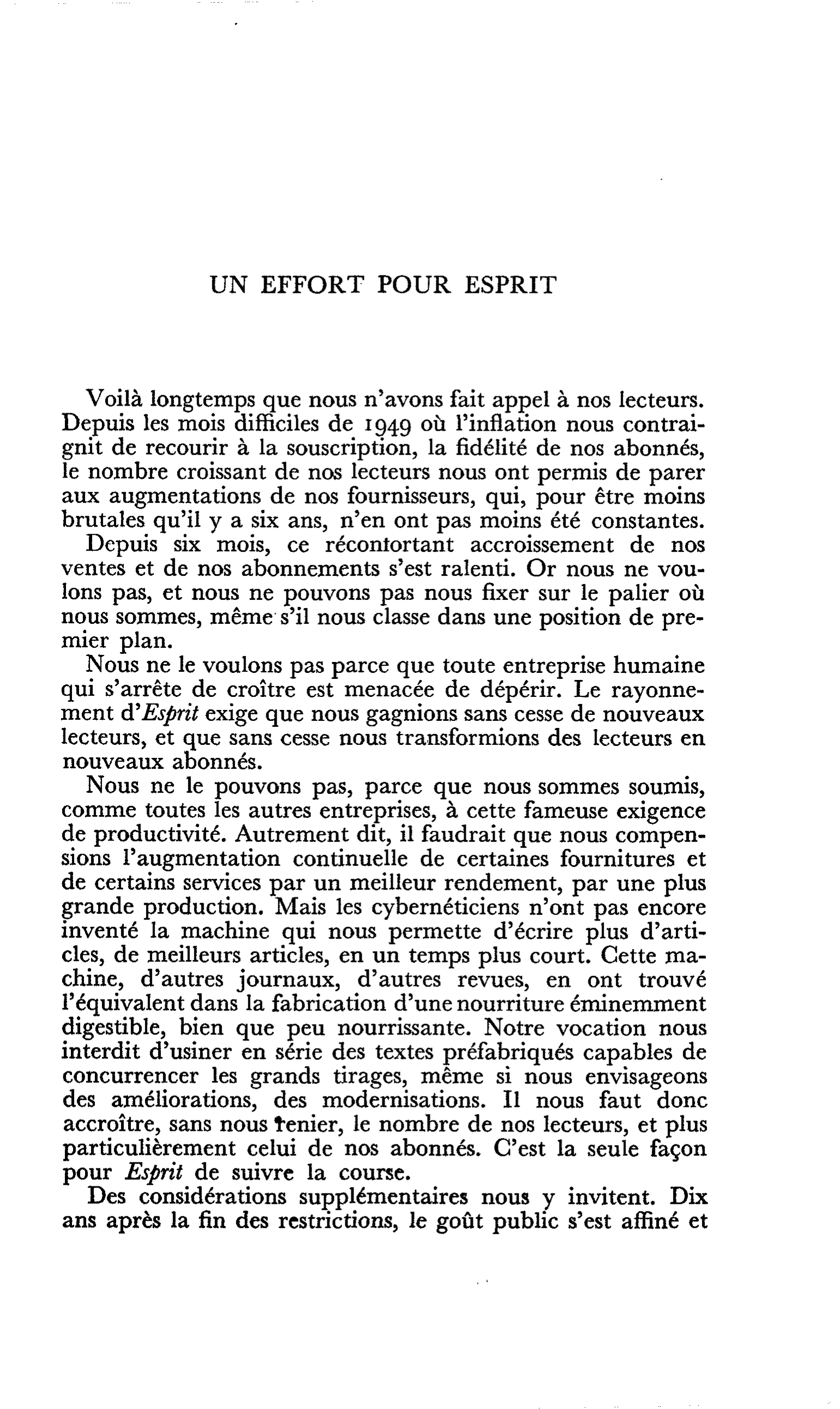 UN EFFORT POUR ESPRIT