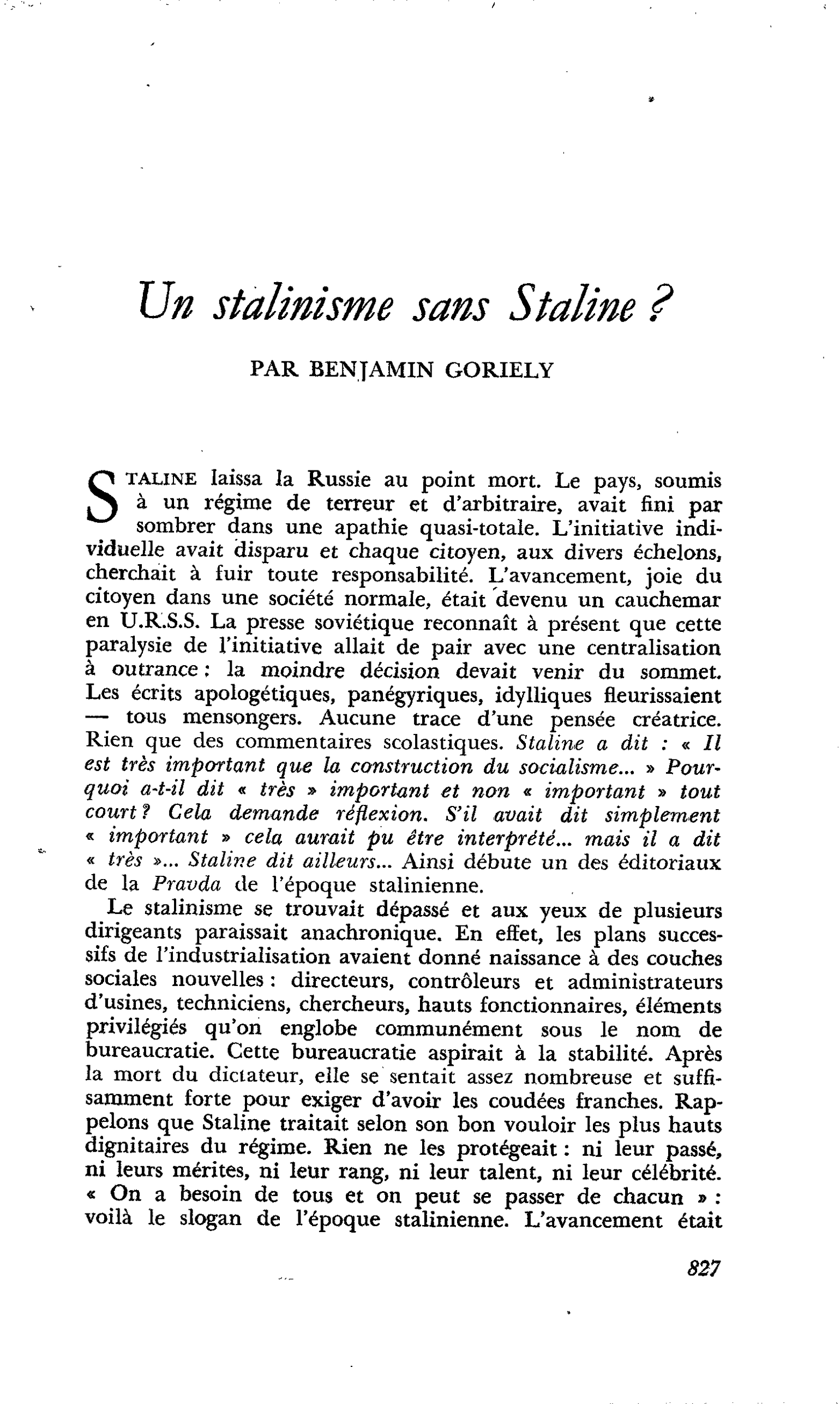 Un stalinisme sans Staline ?