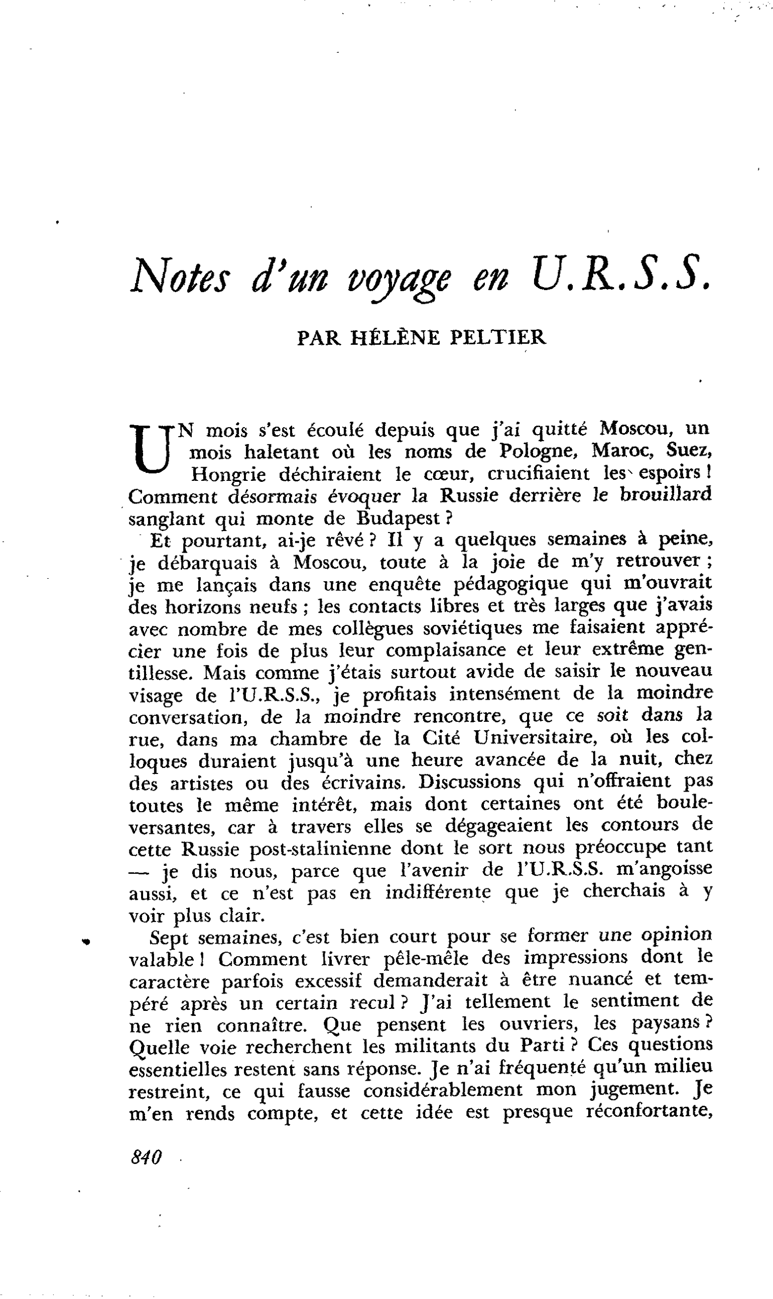 Notes d’un voyage en U.R.S.S.