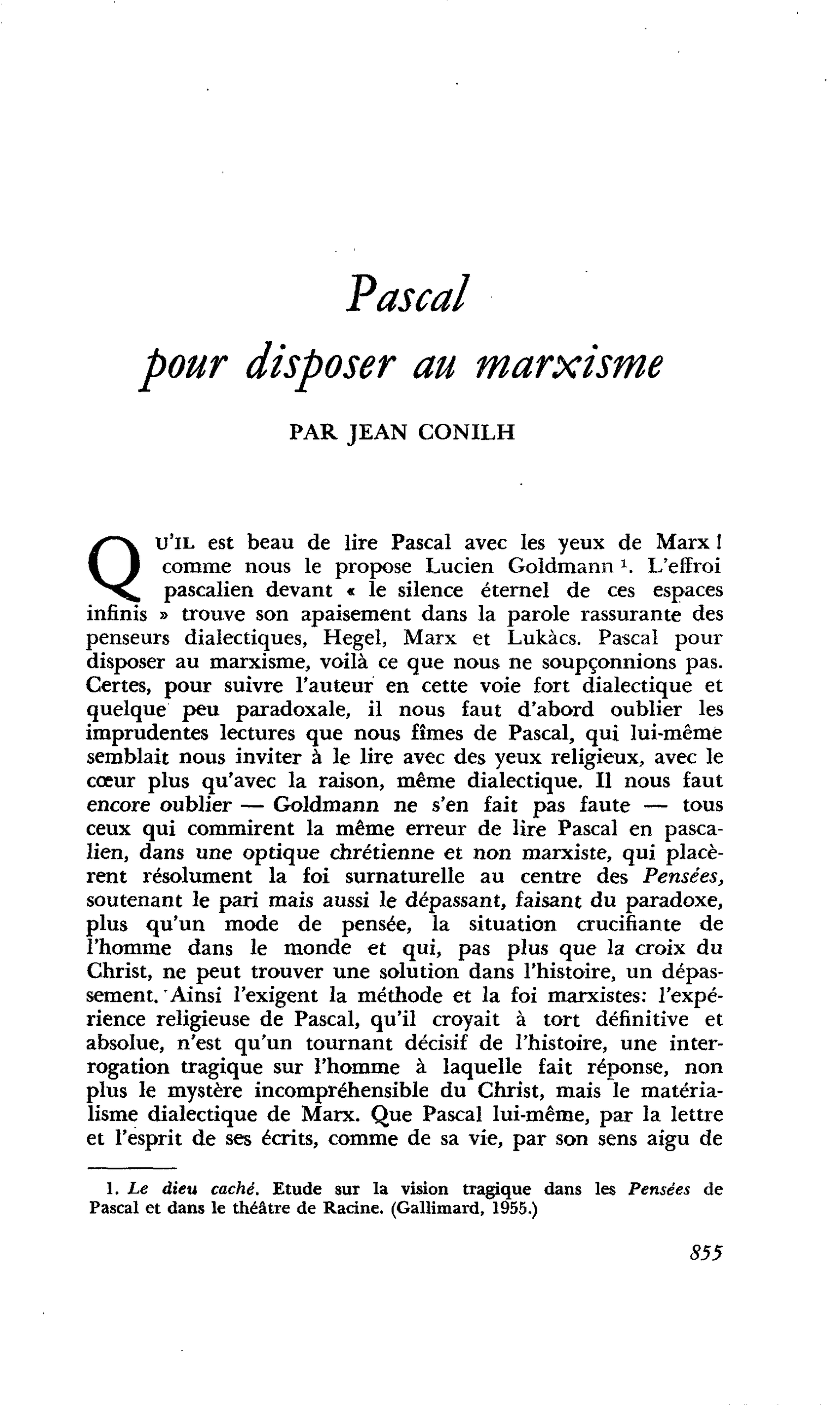 Pascal pour disposer au marxisme