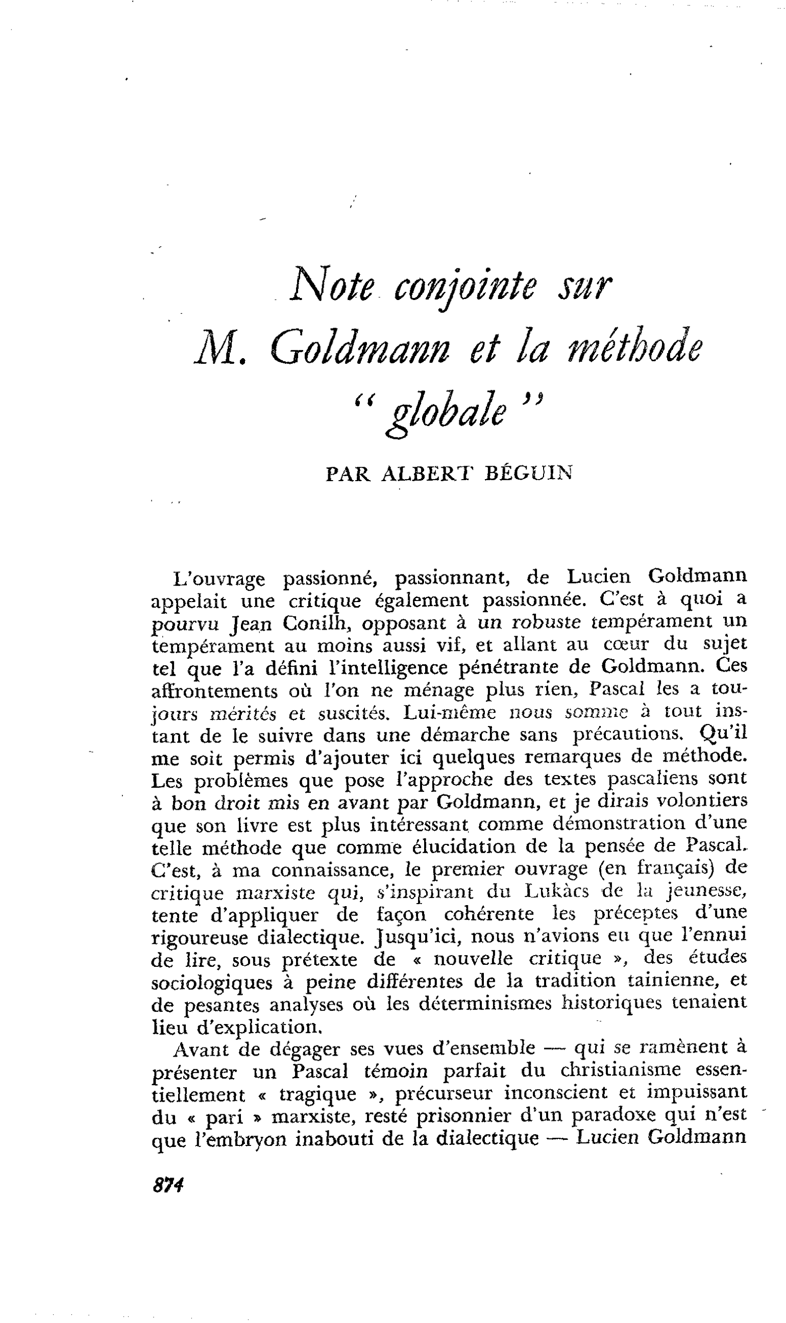 Note conjointe sur M. Goldmann et la méthode « globale »