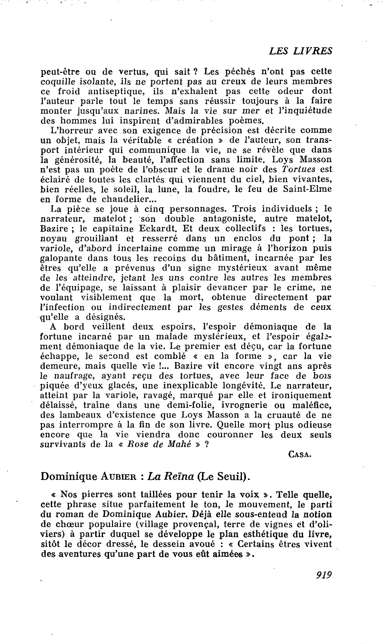 Dominique Aubier : La Reïna