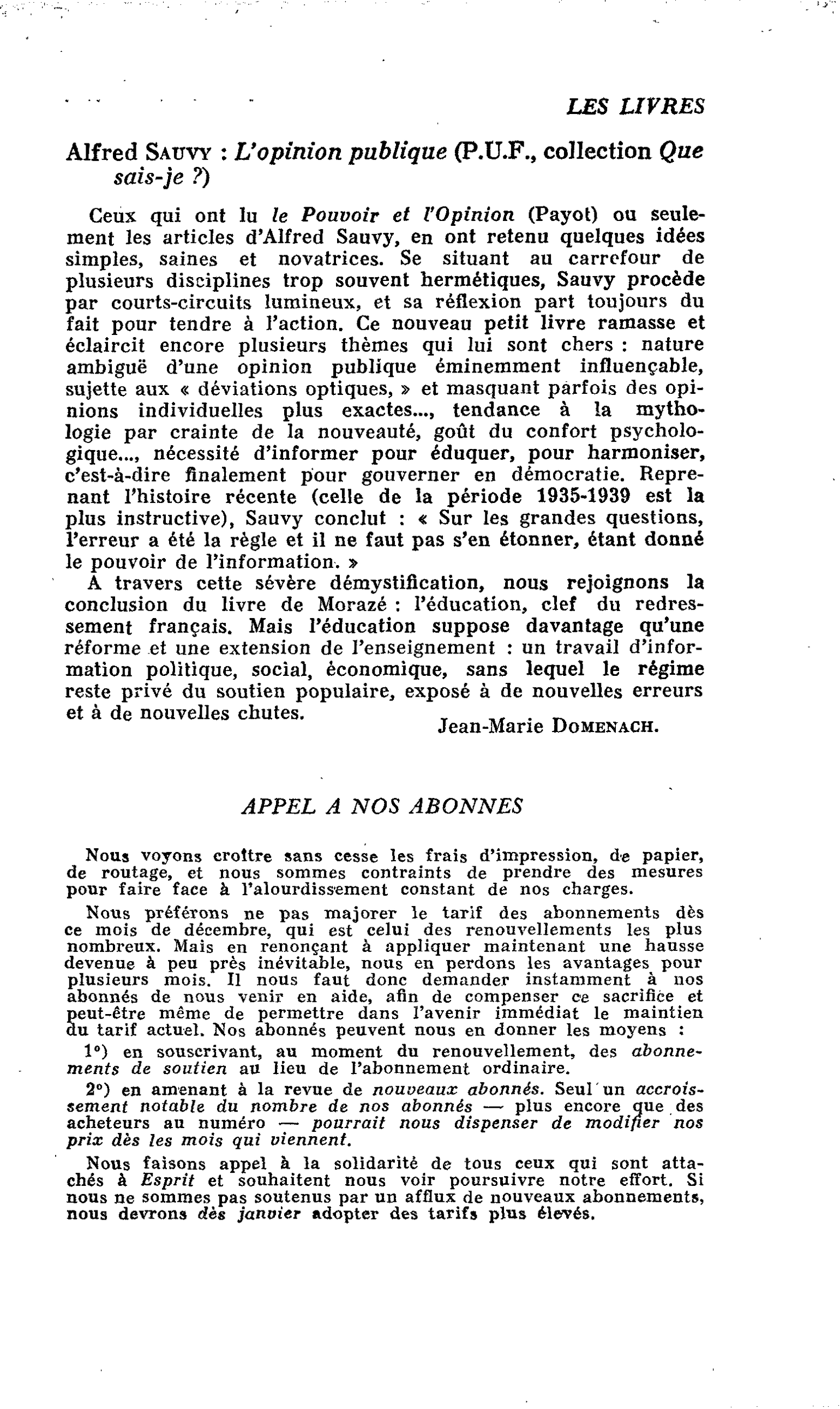 Alfred Sauvy : L’opinion publique
