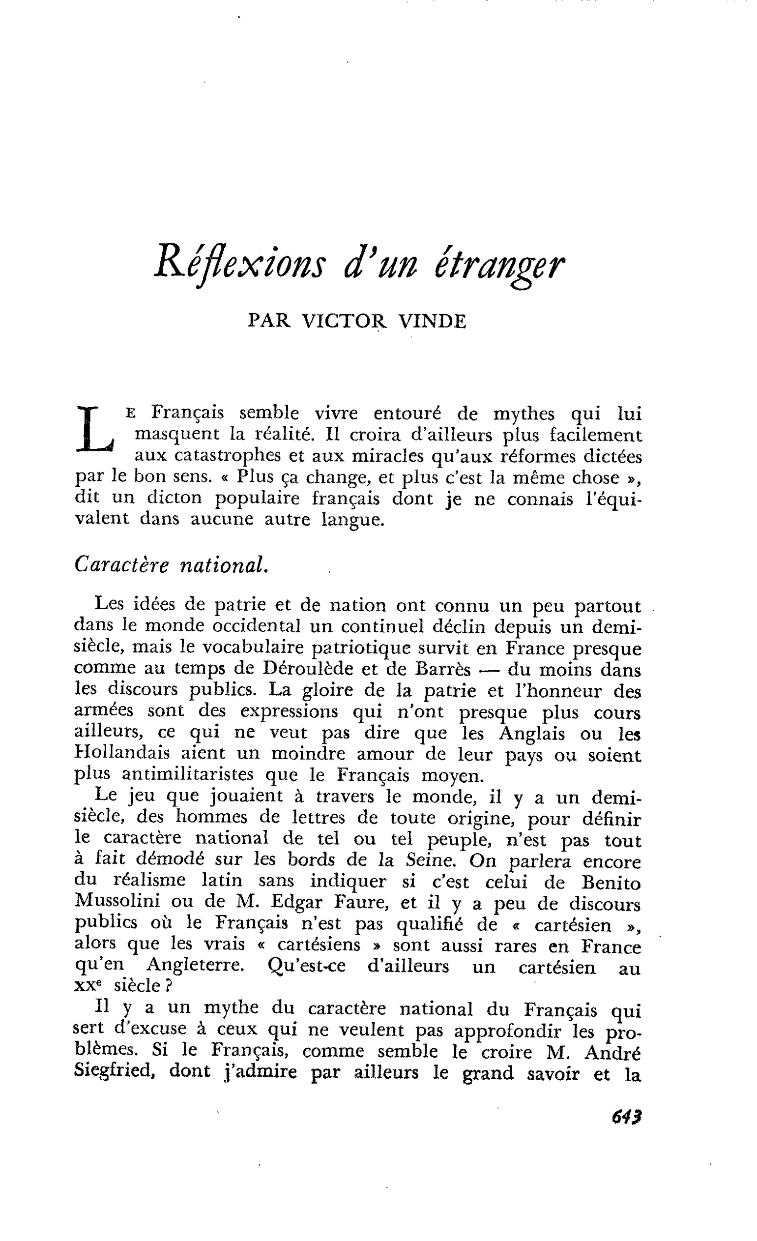 Réflexions d’un étranger