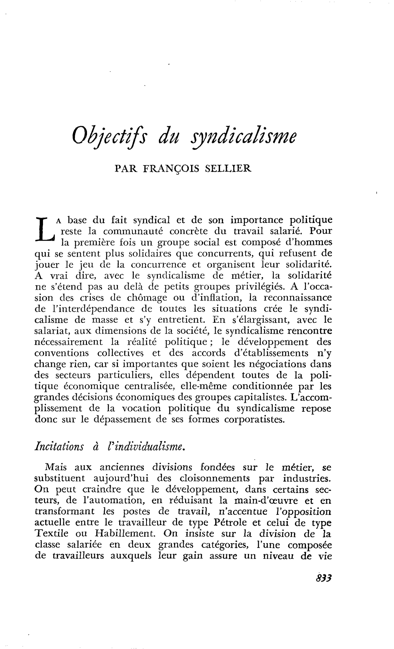 Objectifs du syndicalisme