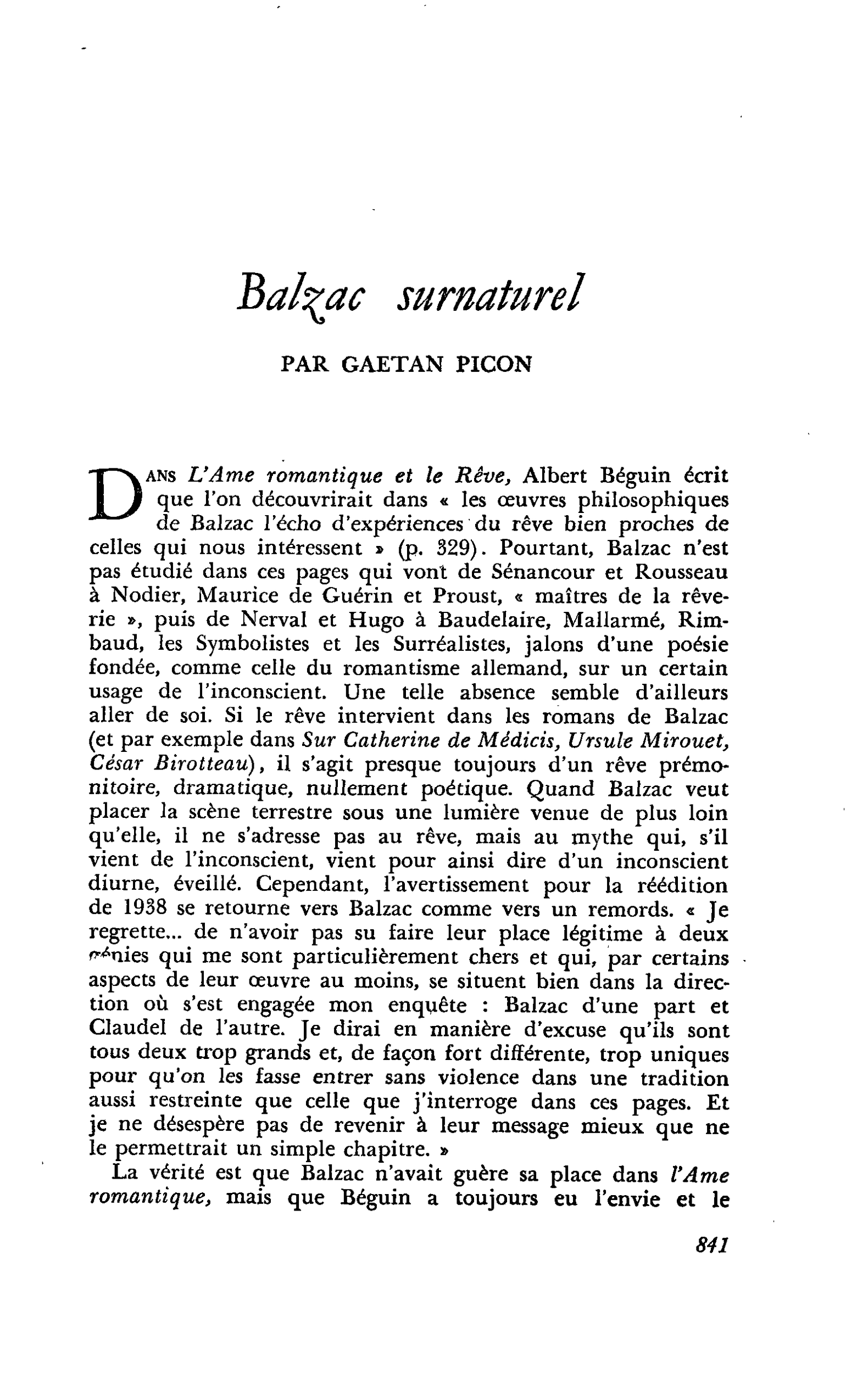 Balzac surnaturel