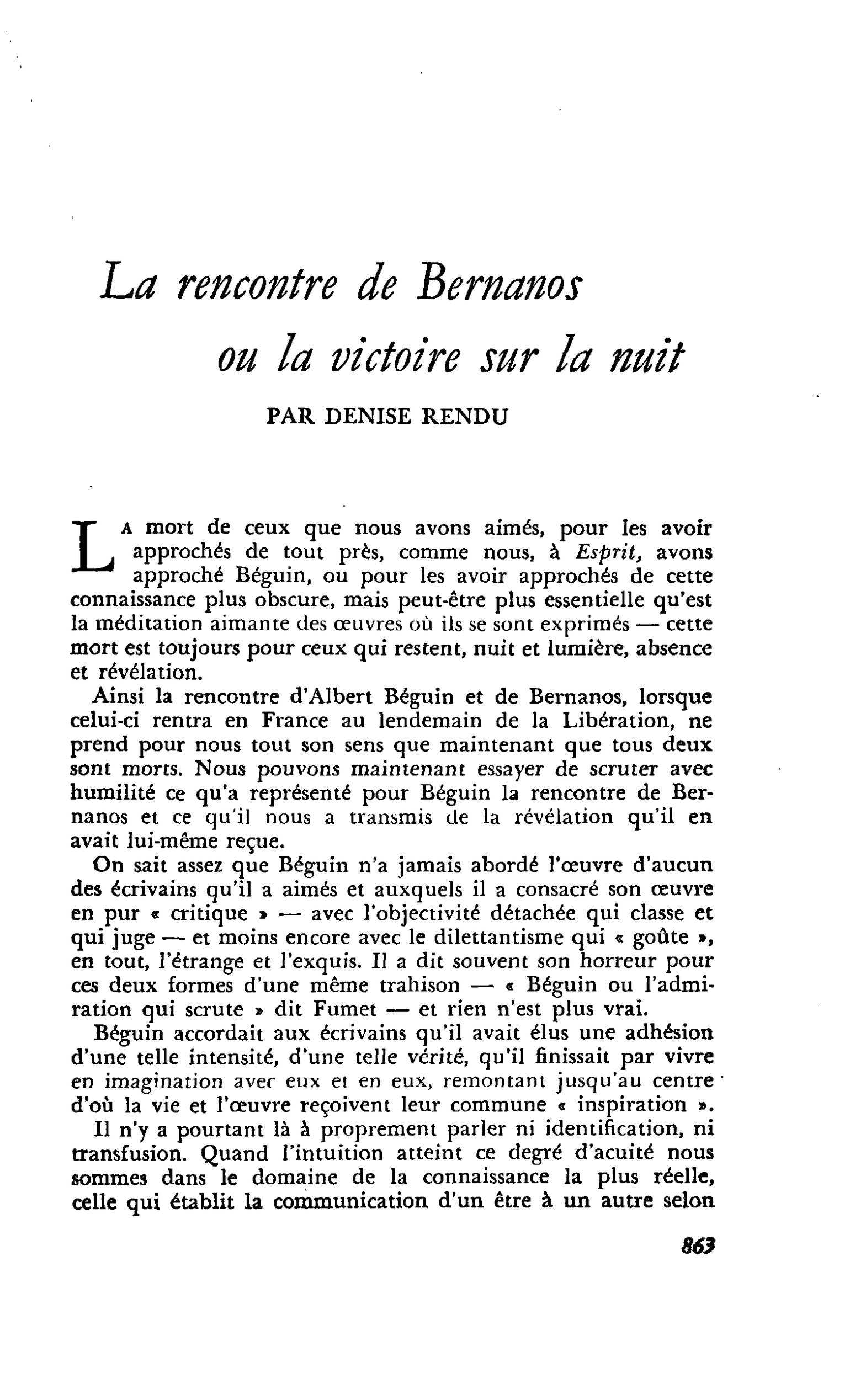 La rencontre de Bernanos ou la victoire sur la nuit