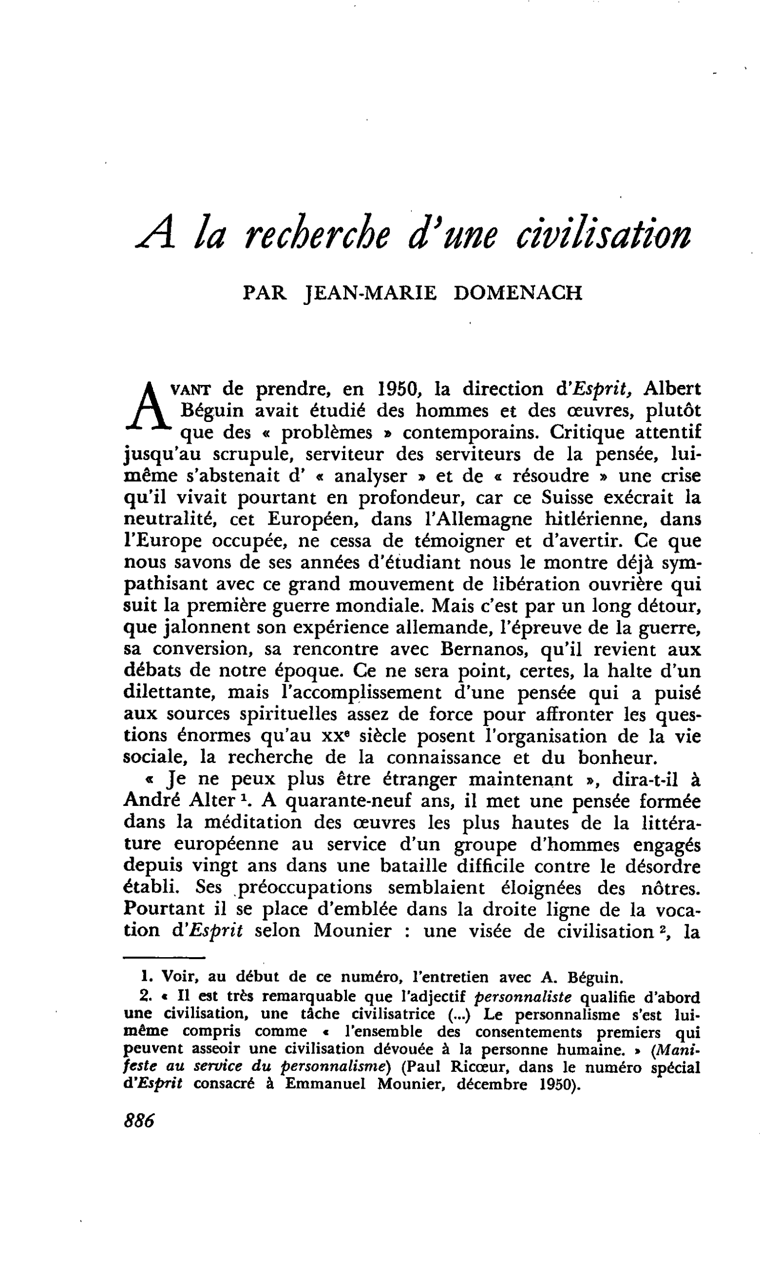 A la recherche d’une civilisation