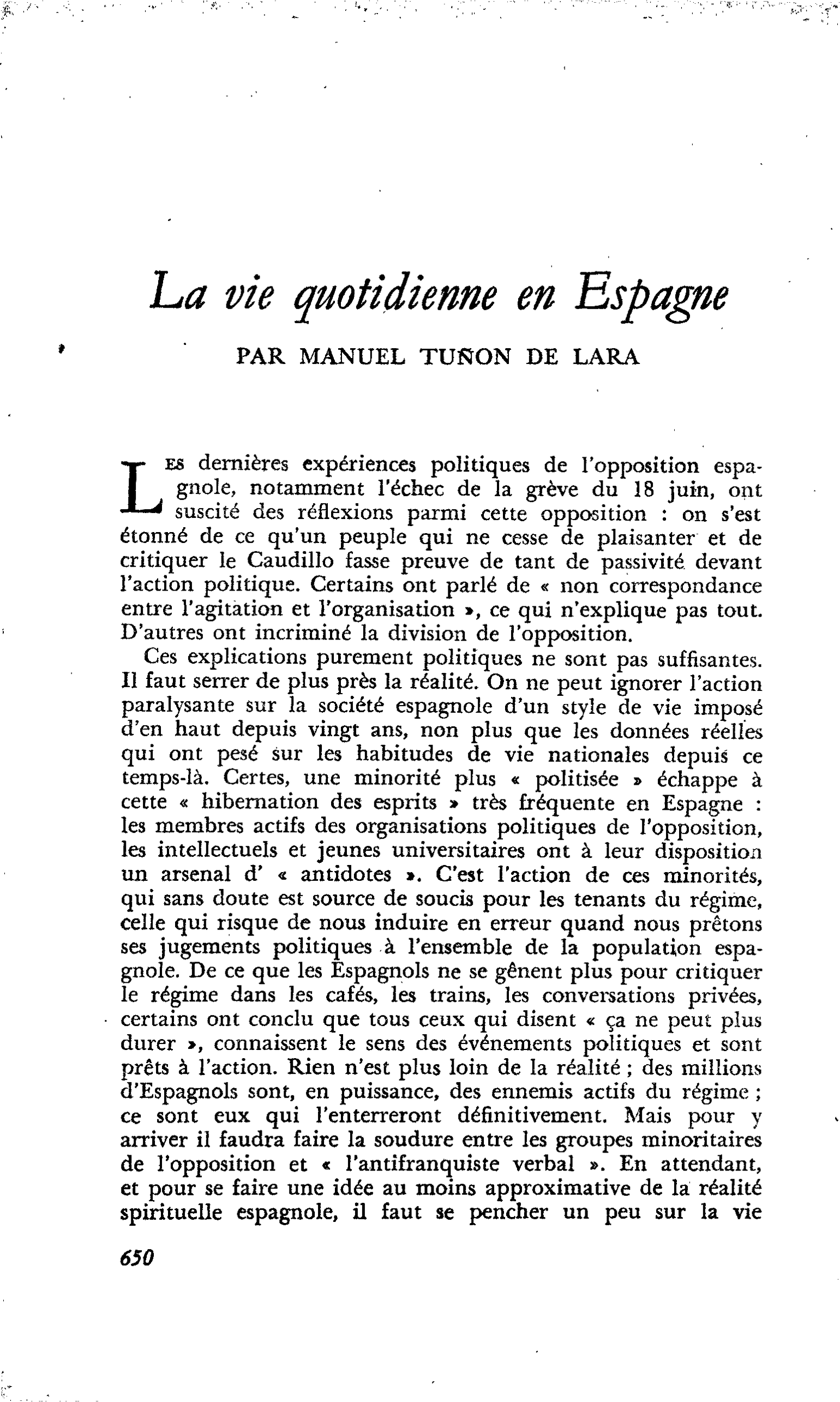 La vie quotidienne en Espagne