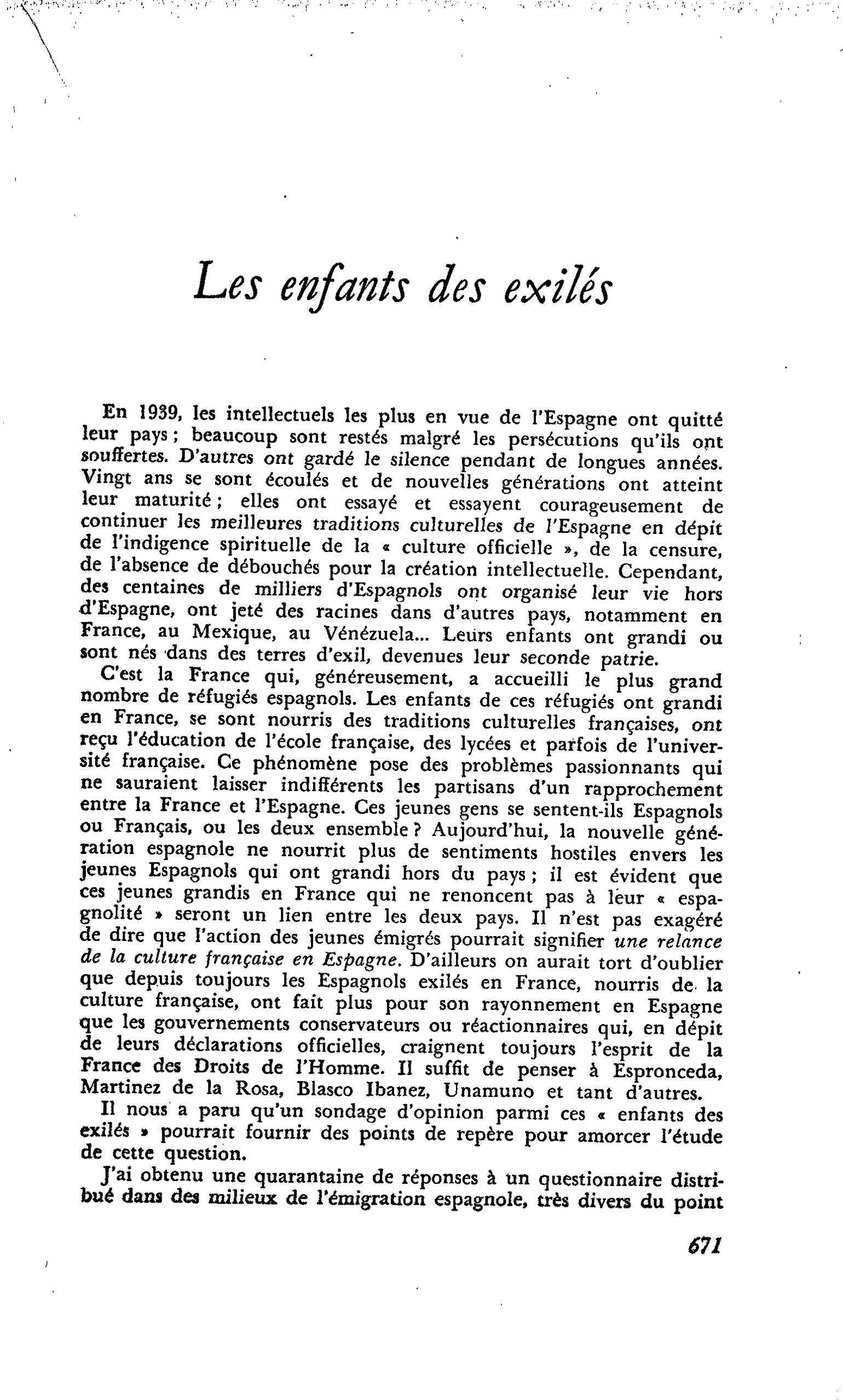 Les enfants des exilés