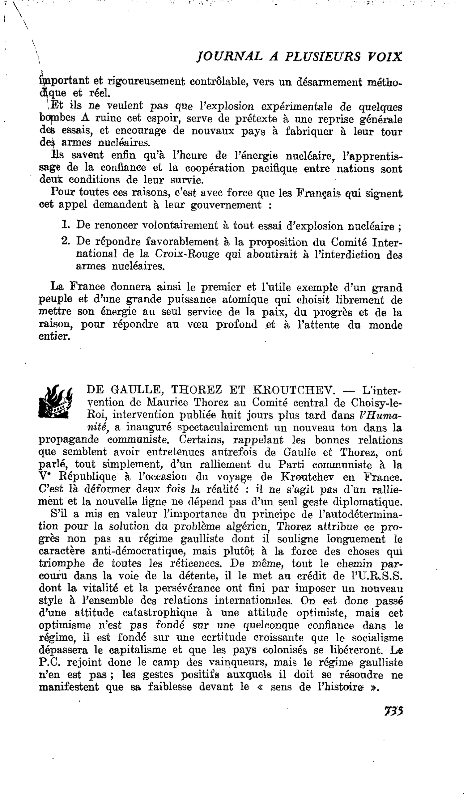 DE GAULLE, THOREZ ET KROUTCHEV
