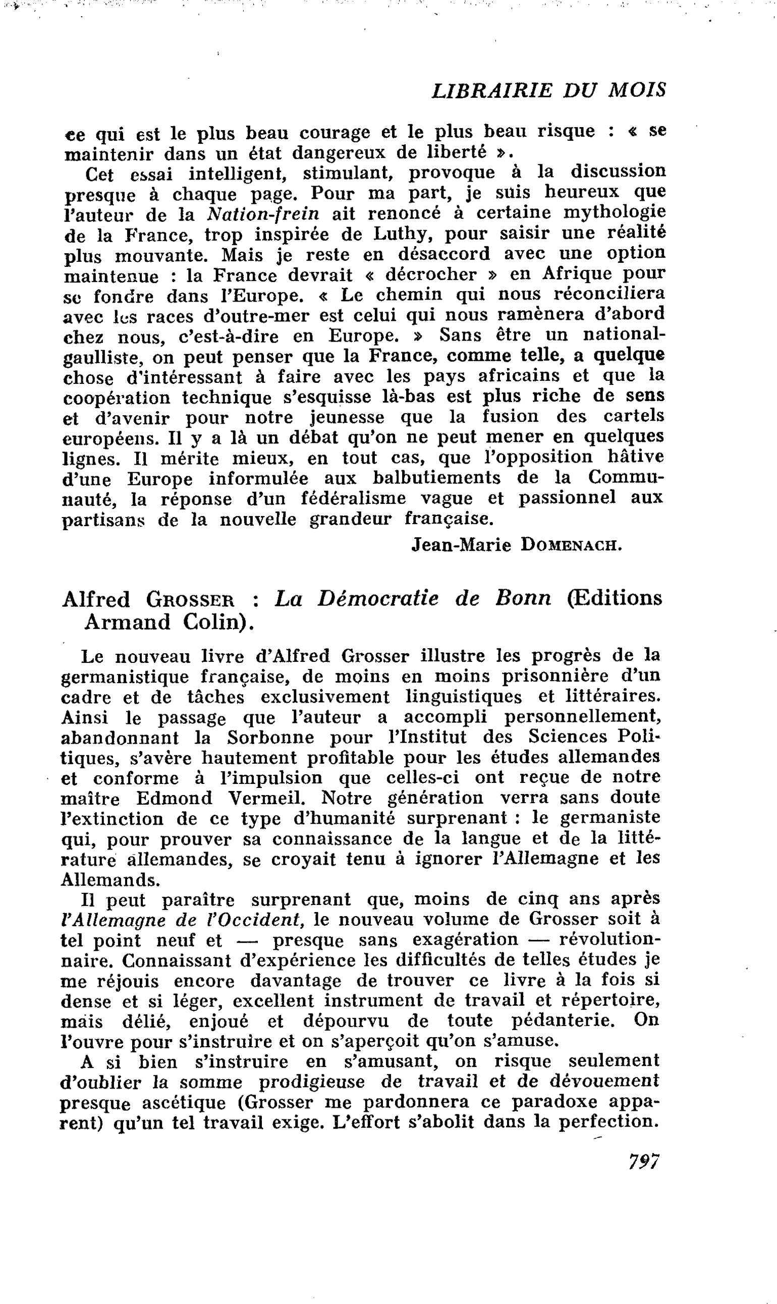 Alfred Grosser : La Démocratie de Bonn