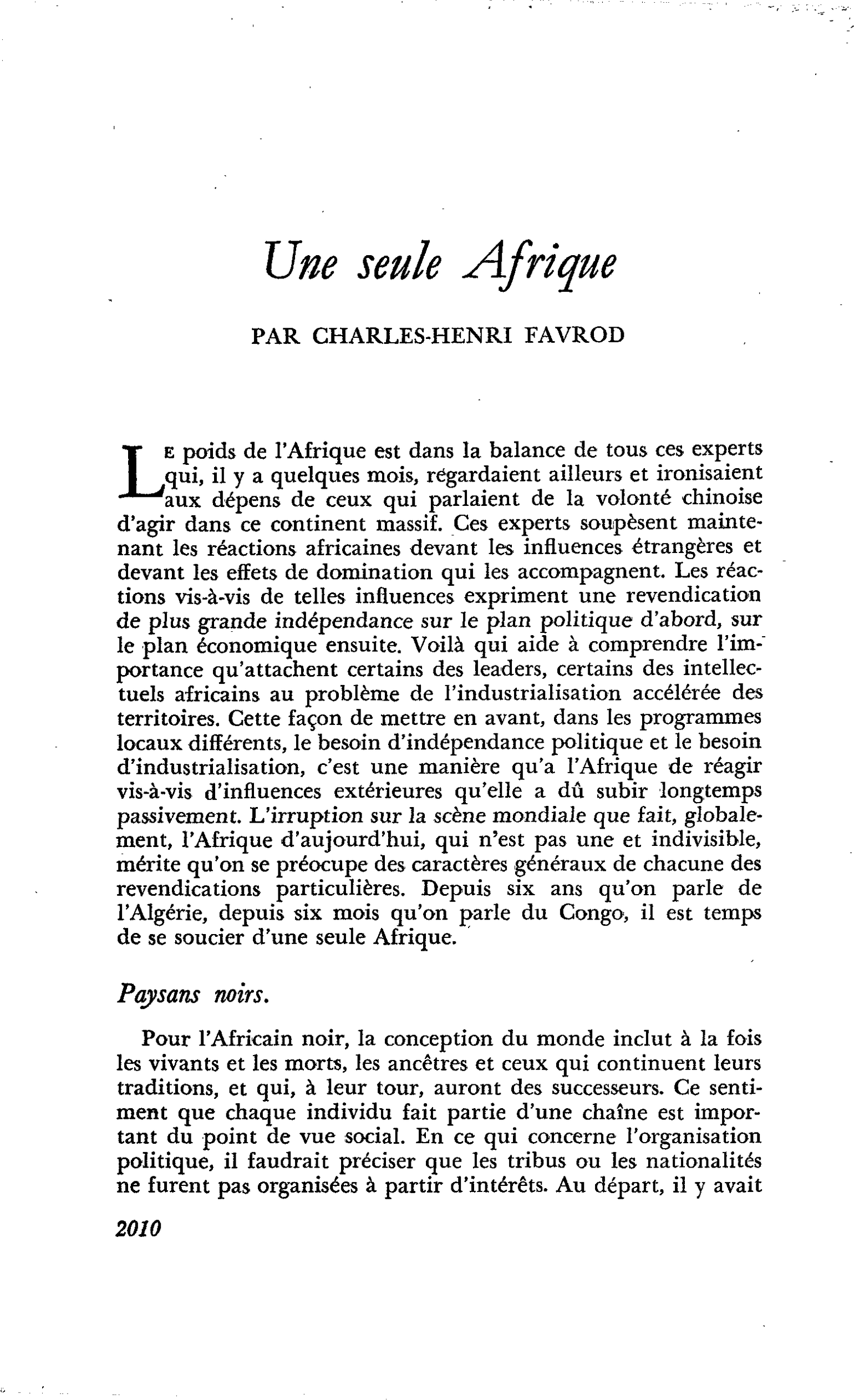 Une seule Afrique