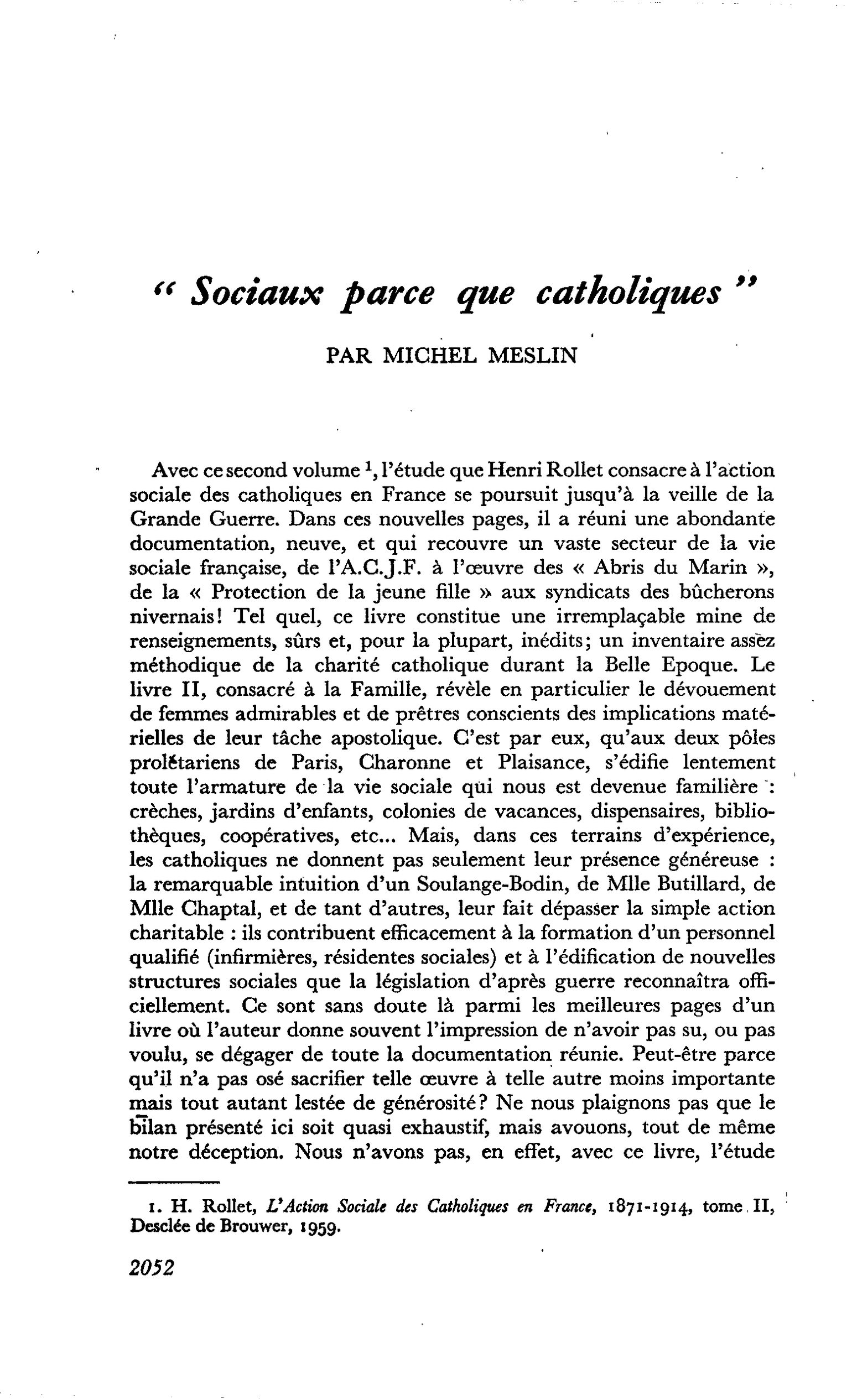 « Sociaux parce que catholiques »