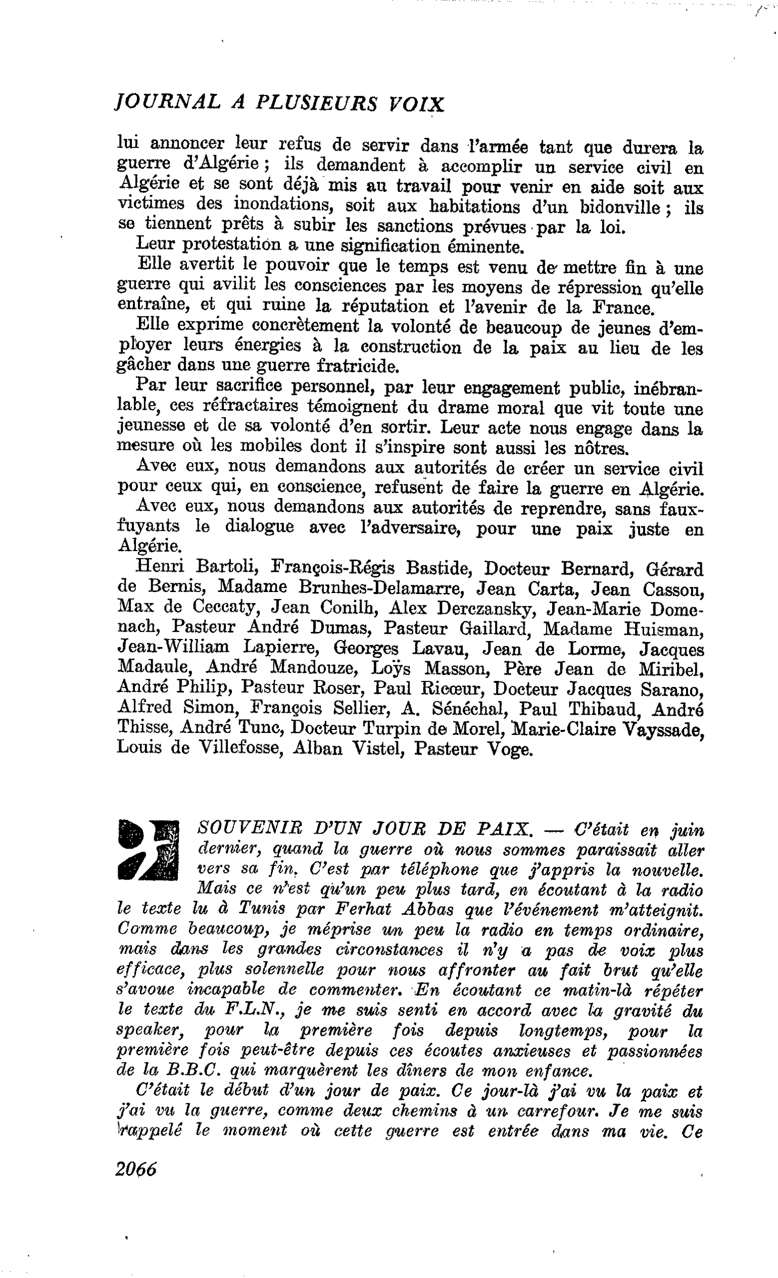 SOUVENIR D’UN JOUR DE PAIX