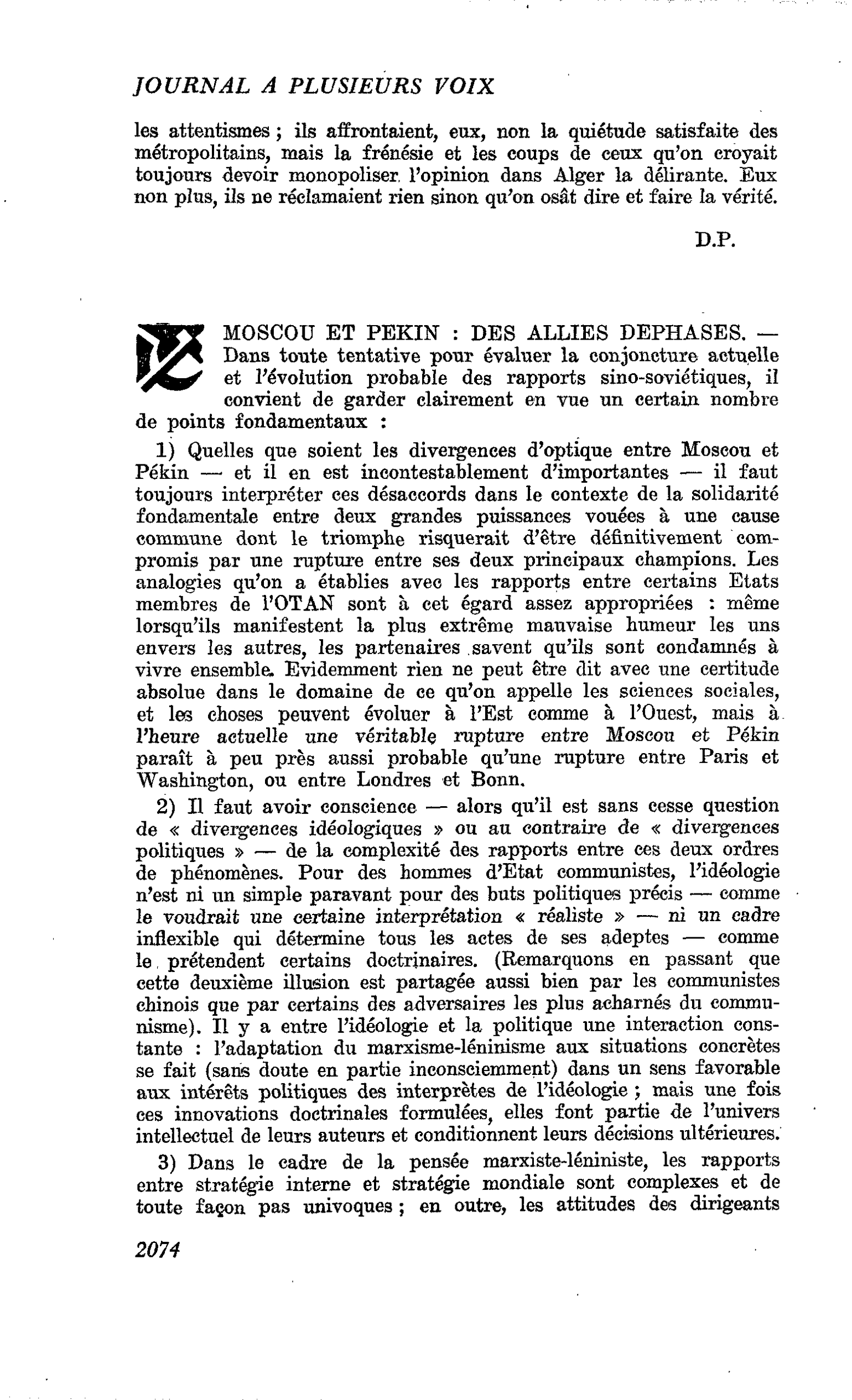 MOSCOU ET PEKIN : DES ALLIES DEPHASES