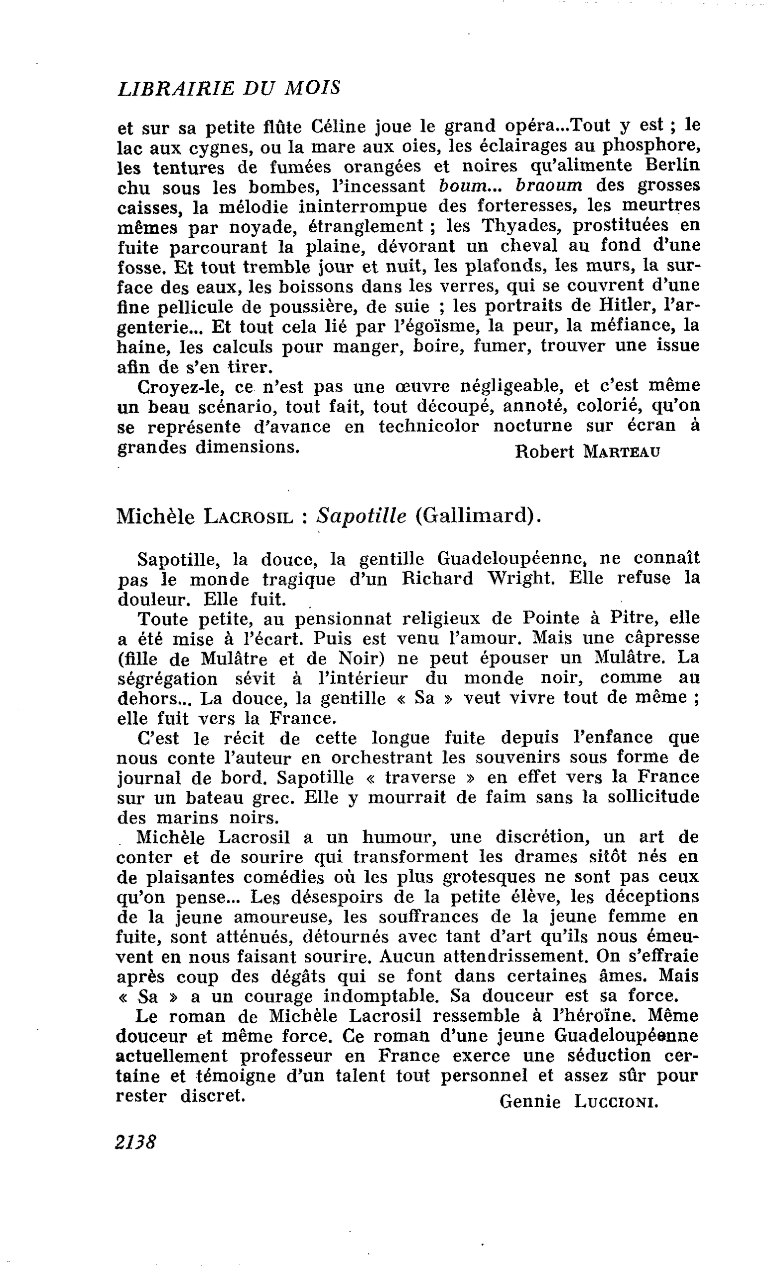 Michèle Lacrosil : Sapotille