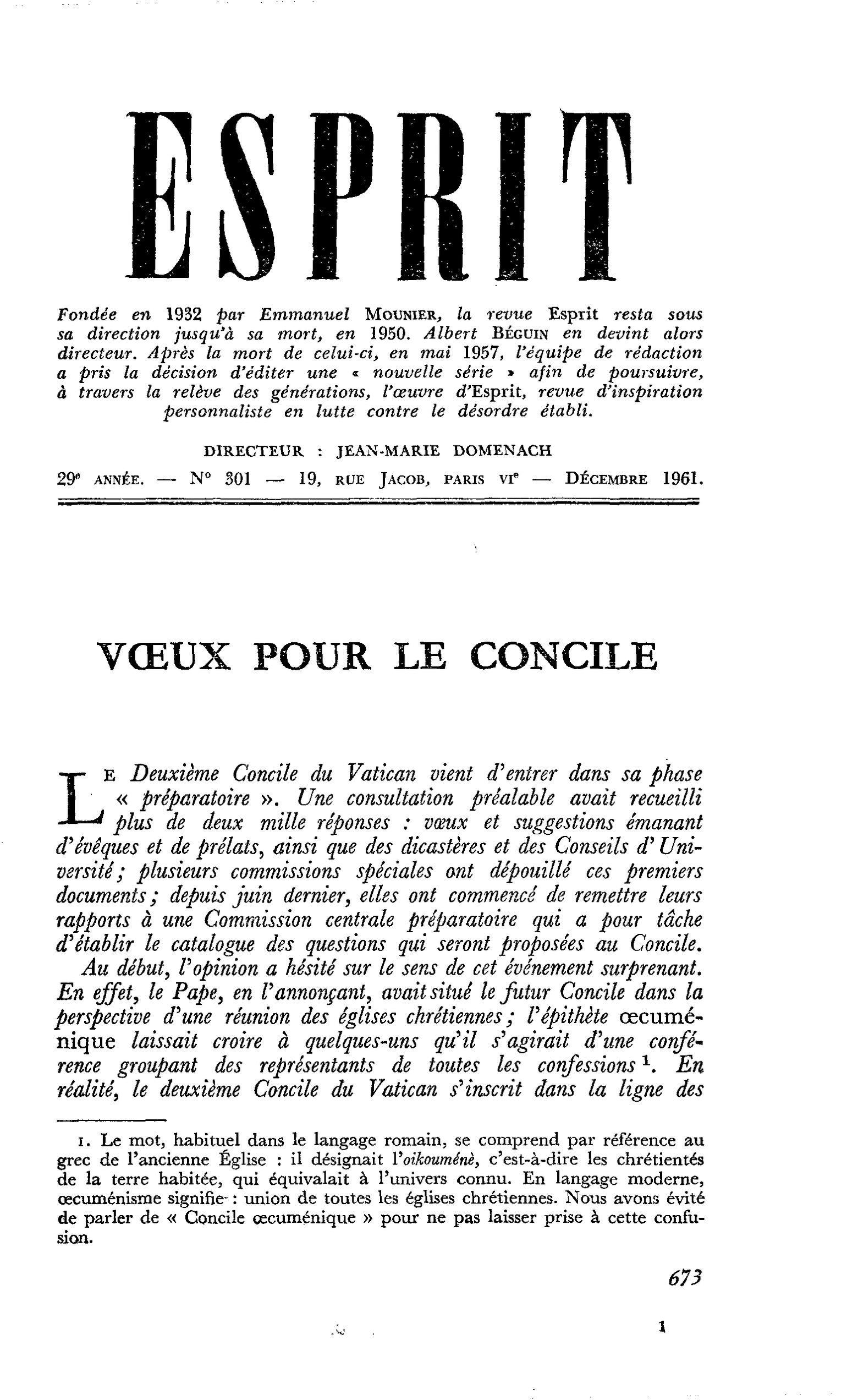 VOEUX POUR LE CONCILE
